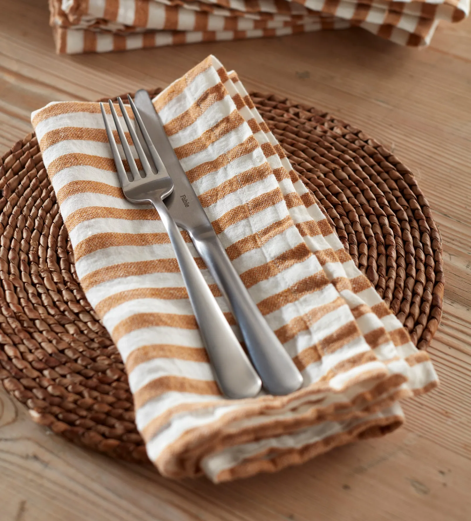 Amber Cora Mid Stripe 100% Linen Napkins