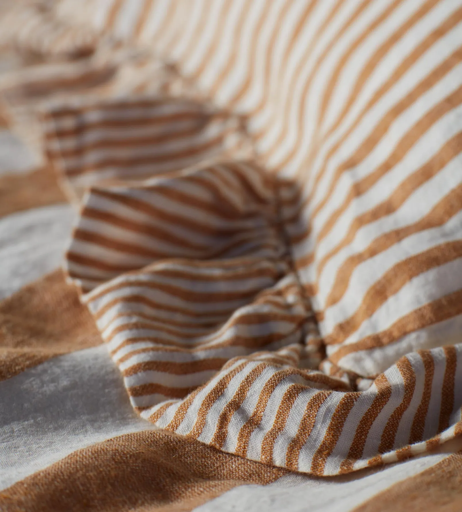 Amber Cora Mid Stripe 100% Linen Frill Edge Cushion Cover