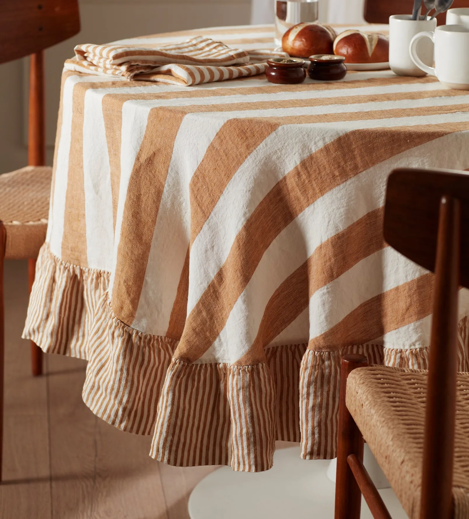Amber Cora Wide Stripe 100% Linen Tablecloth