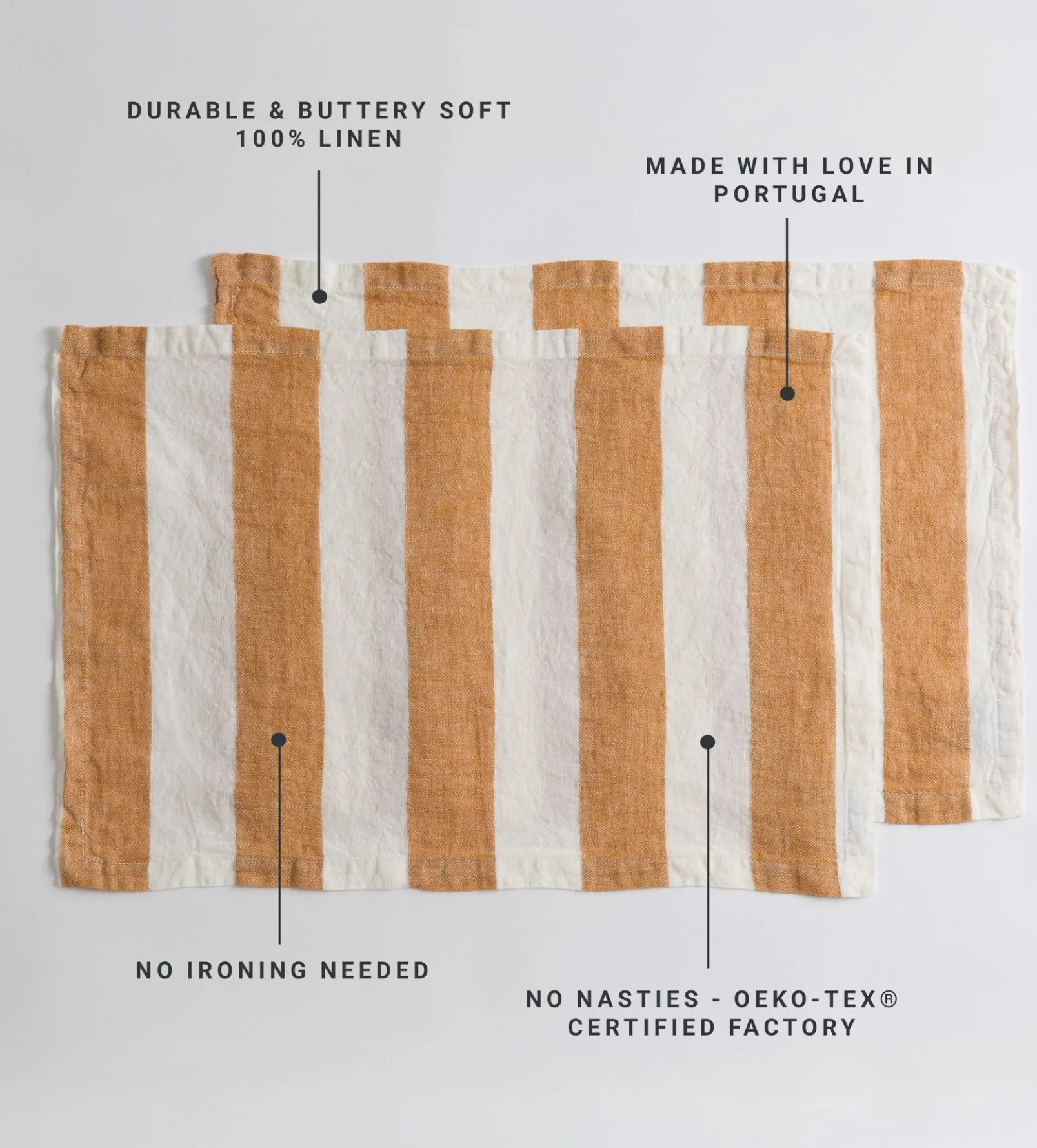 Amber Cora Wide Stripe 100% Linen Placemats - Set of 2