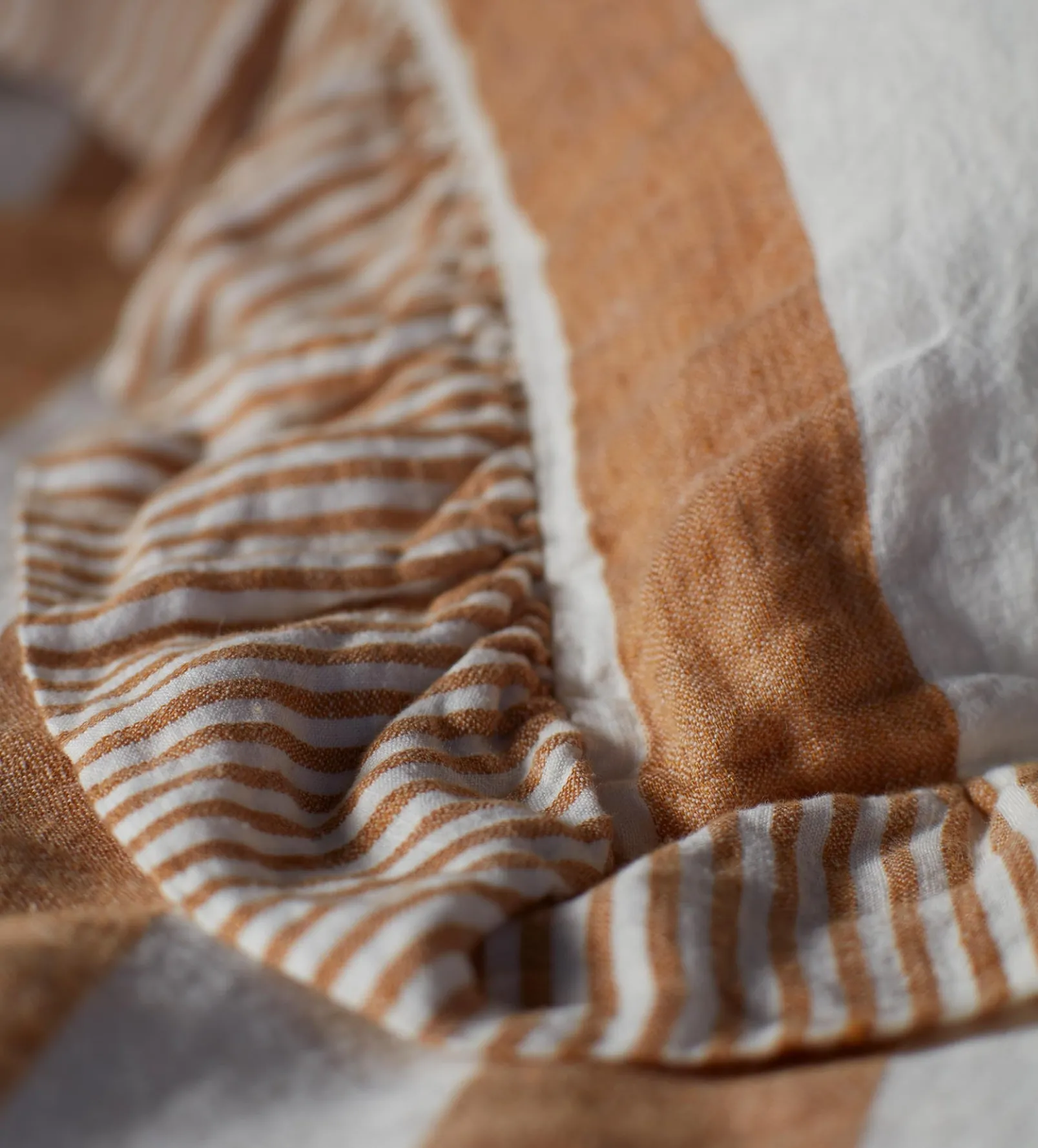 Amber Cora Wide Stripe 100% Linen Frill Edge Cushion Cover