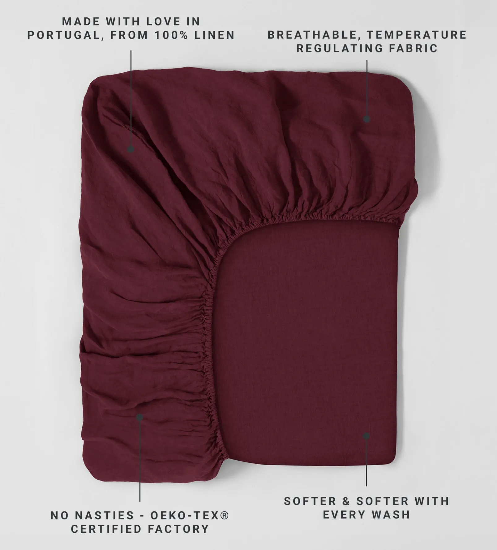 Beetroot 100% Linen Fitted Sheet