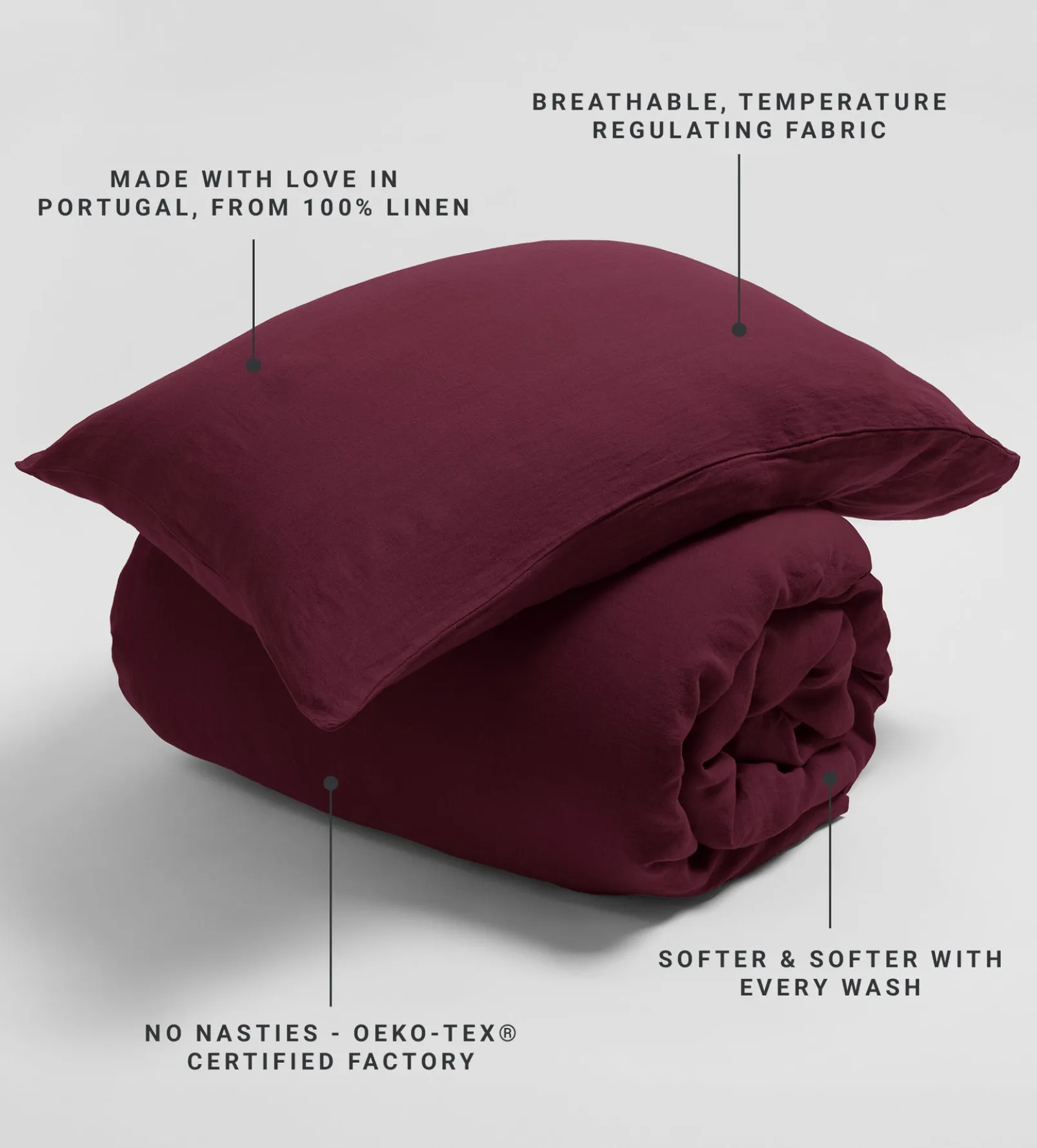 Beetroot 100% Linen Housewife Pillowcase