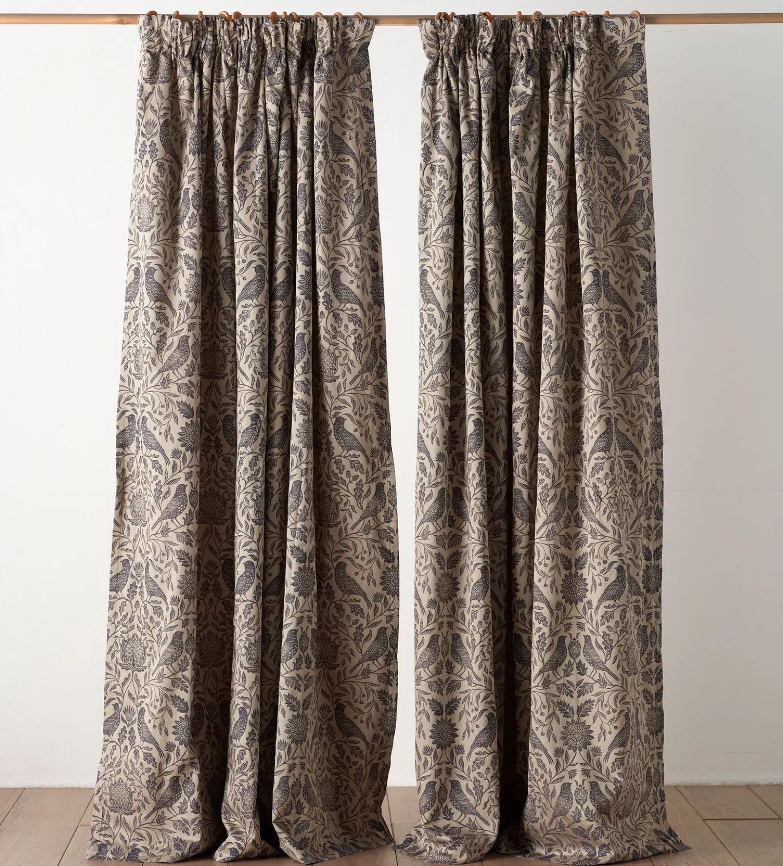 Birdie Jacquard 100% Cotton Lined Pencil Pleat Curtain (Pair)