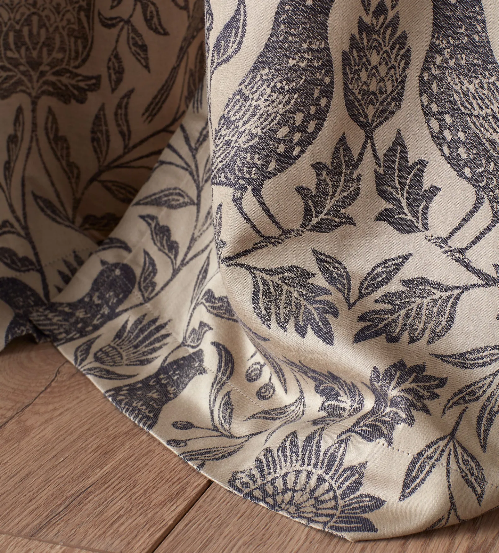 Birdie Jacquard 100% Cotton Lined Pencil Pleat Curtain (Pair)