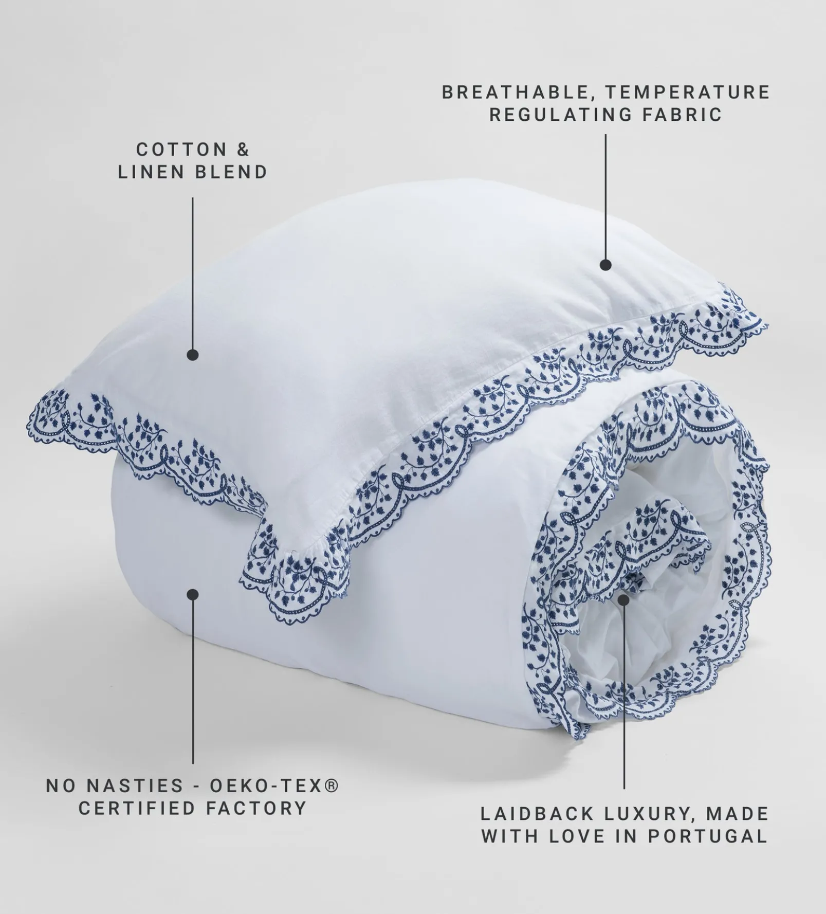 Blue Elsie Cotton Linen Pillowcase