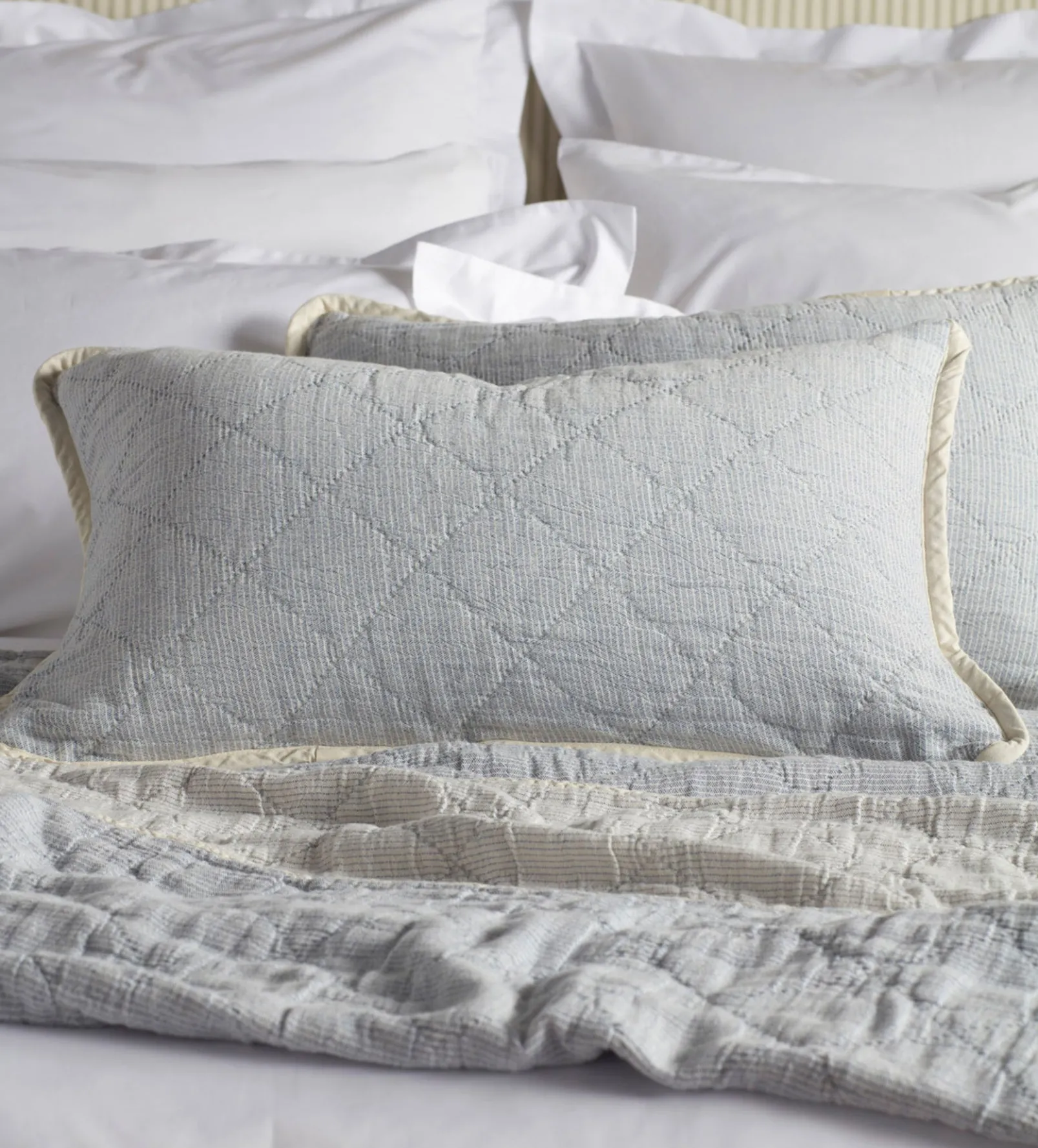 Blue Lenny 100% Cotton Quilted Cushion Cover