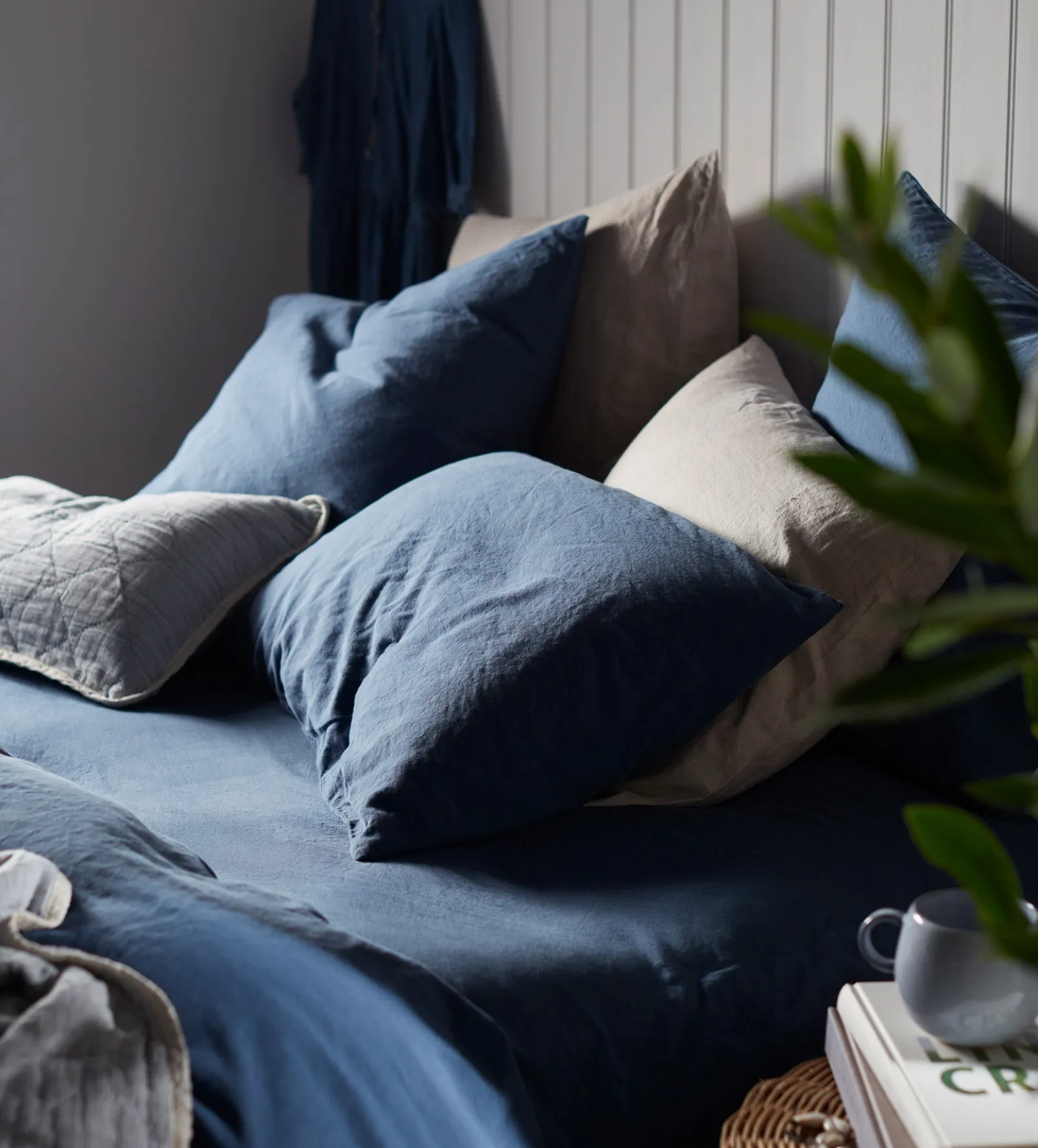 Blue Linen Blend Fitted Sheet