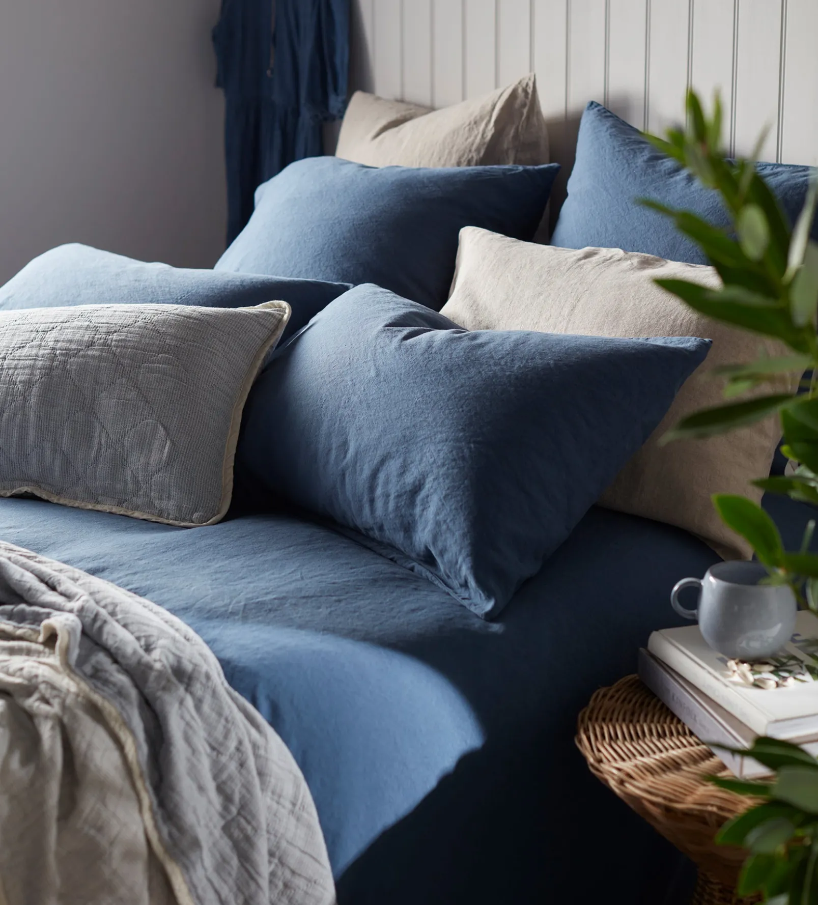 Blue Linen Blend Housewife Pillowcase