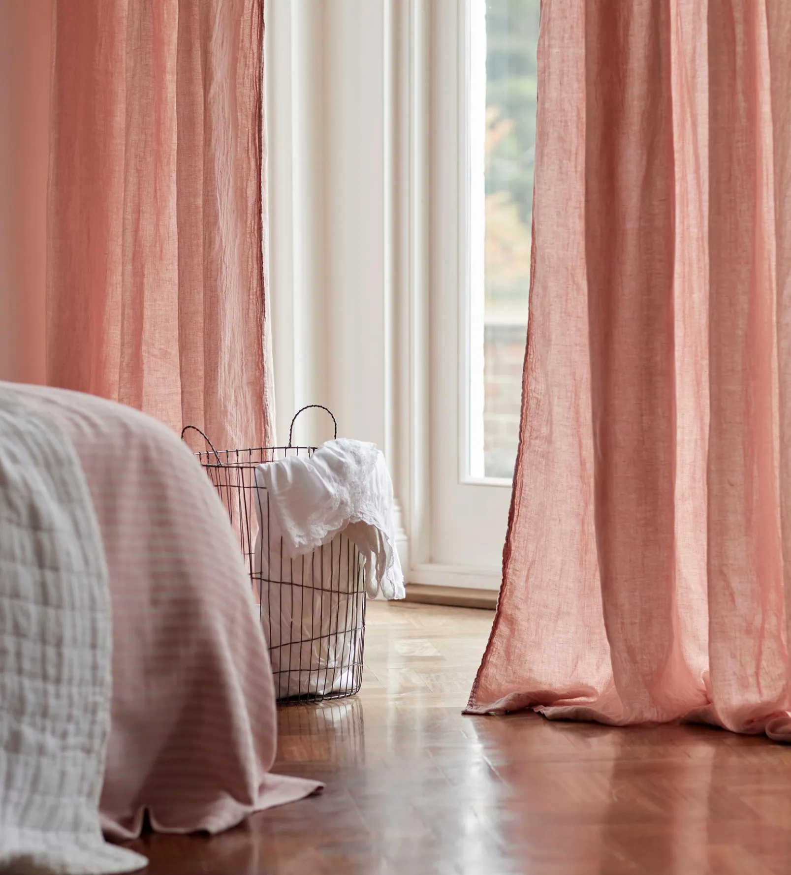 Blush Pink 100% Linen Loop Top Curtain (Single)