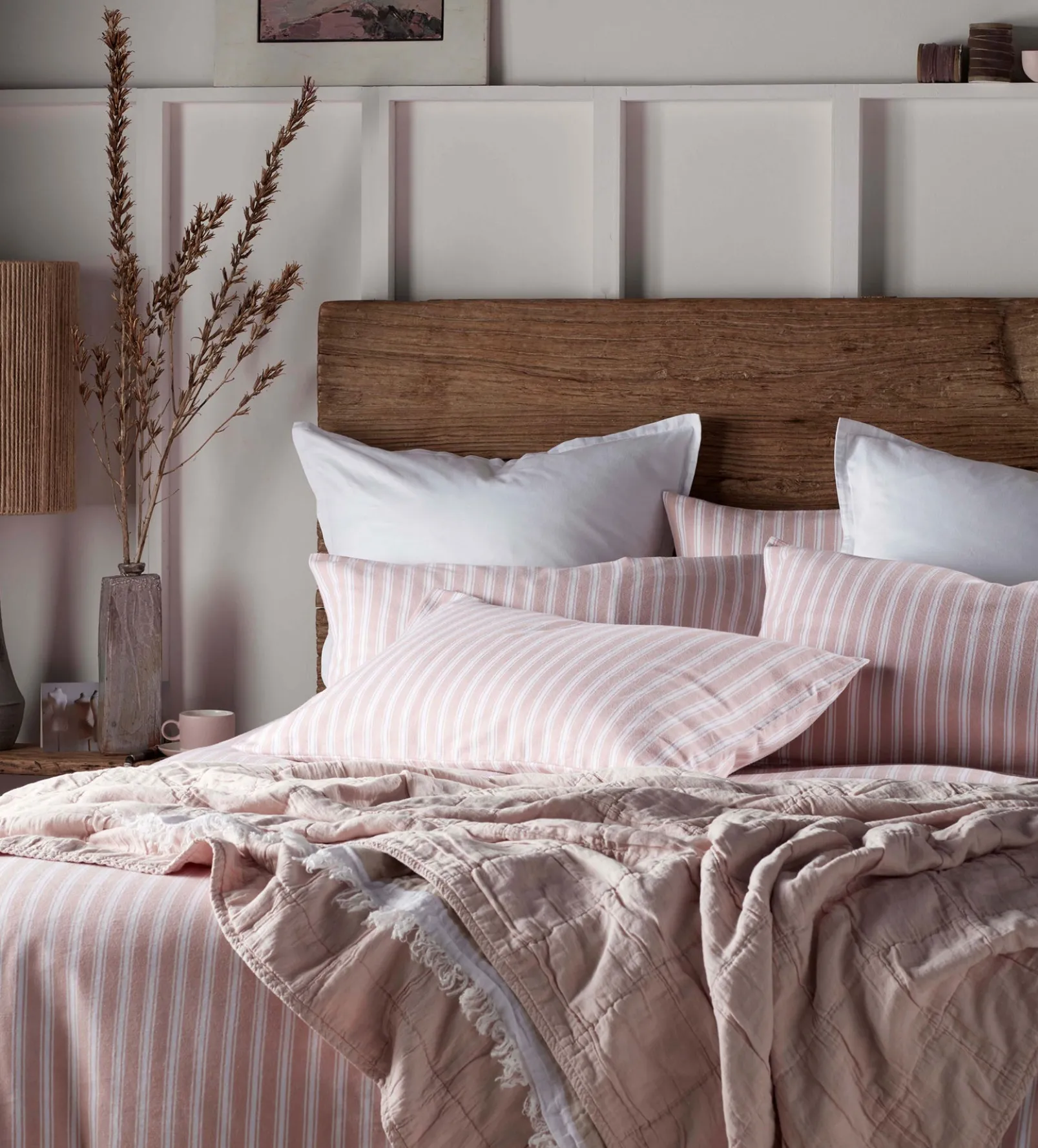 Blush Pink Fred Stripe Brushed 100% Organic Cotton Duvet Cover