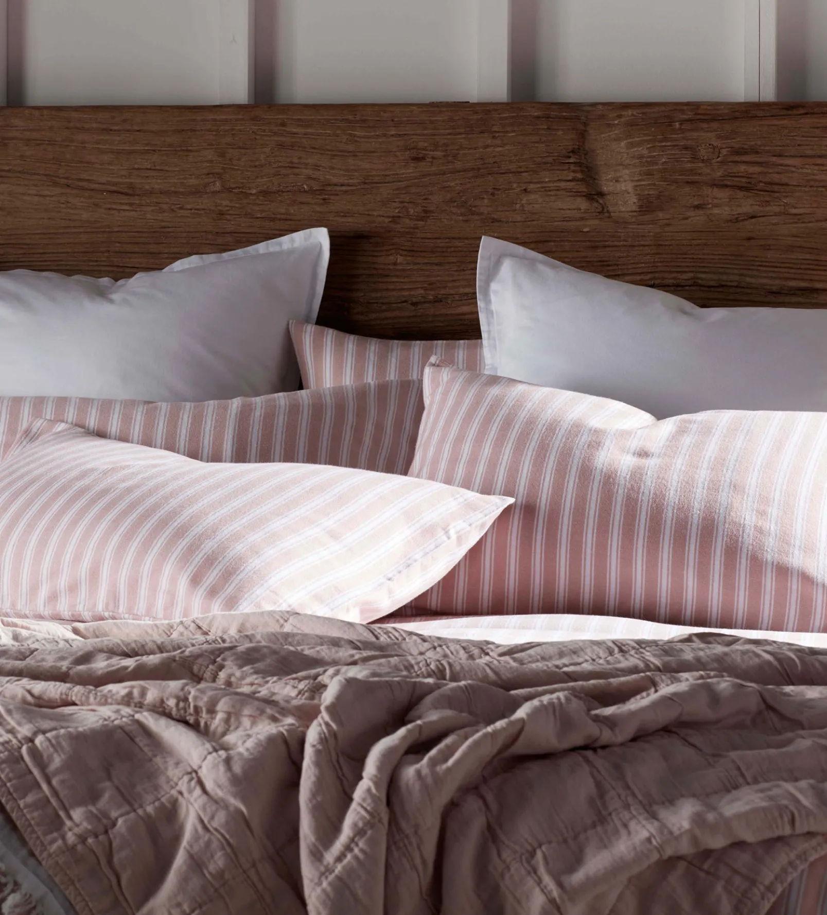 Blush Pink Fred Stripe Brushed 100% Organic Cotton Pillowcase