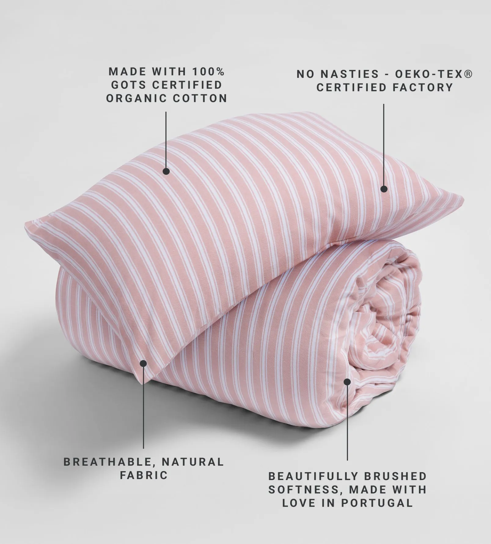 Blush Pink Fred Stripe Brushed 100% Organic Cotton Pillowcase