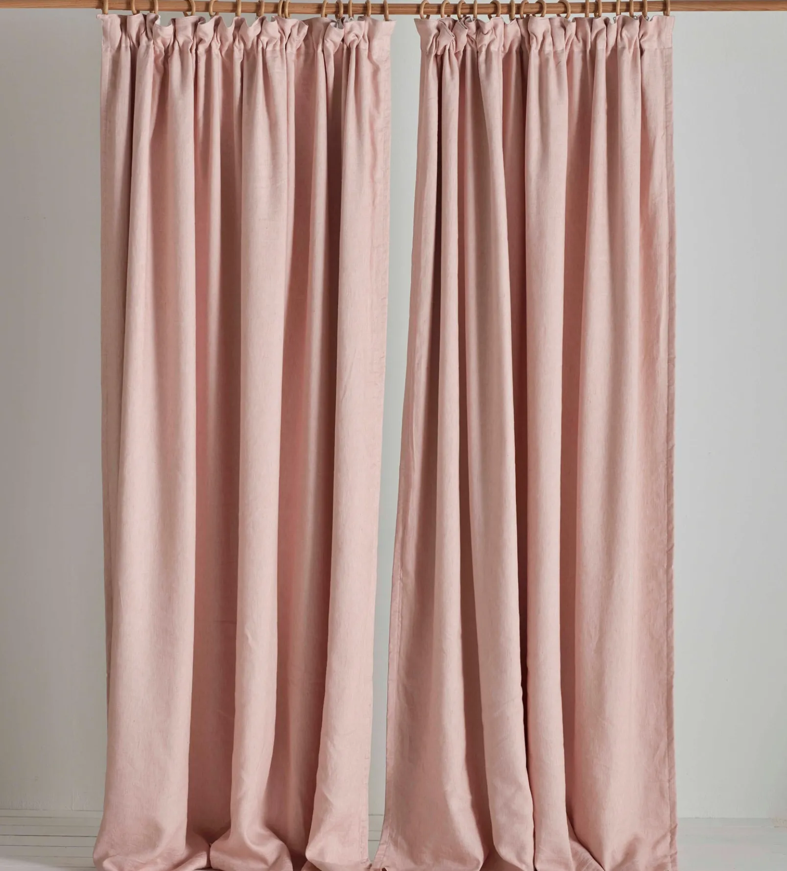 Blush Pink Twill Cotton Linen Blackout Pencil Pleat Curtains (Pair)