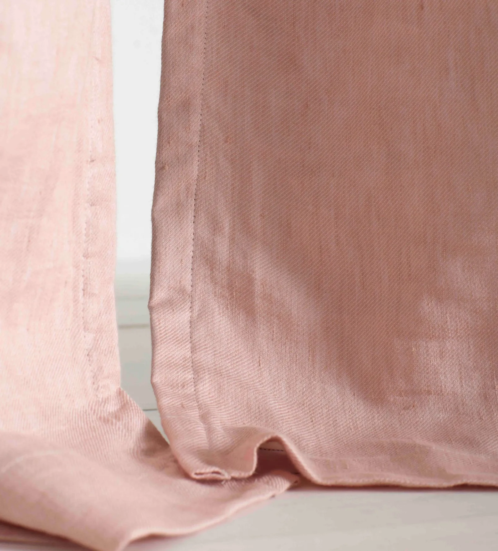 Blush Pink Twill Cotton Linen Blackout Pencil Pleat Curtains (Pair)