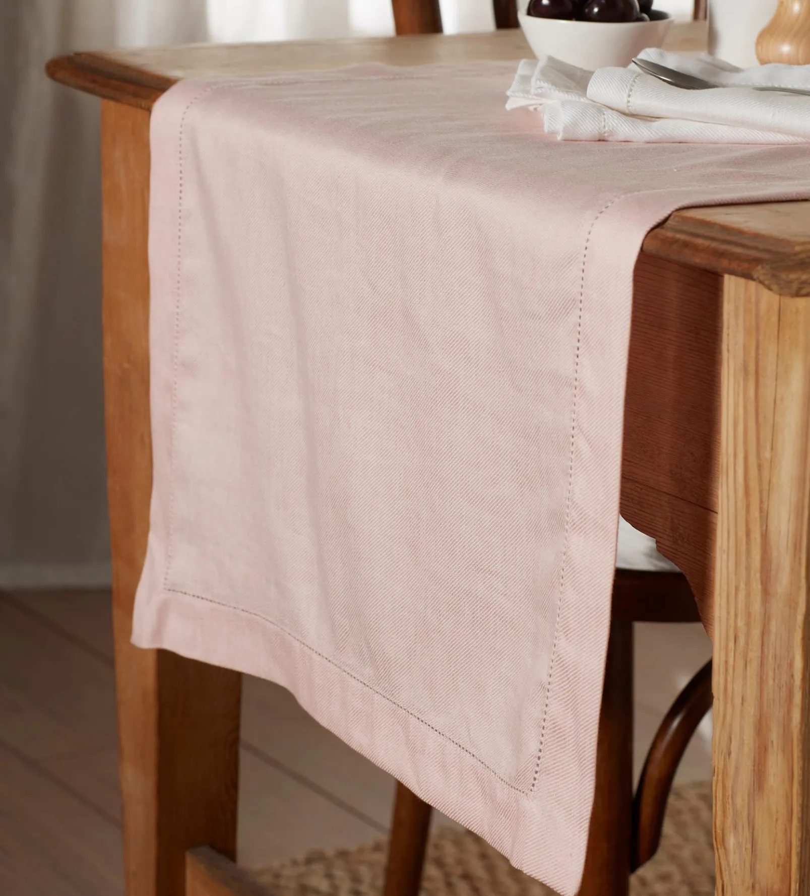 Blush Pink Twill Cotton Linen Table Runner