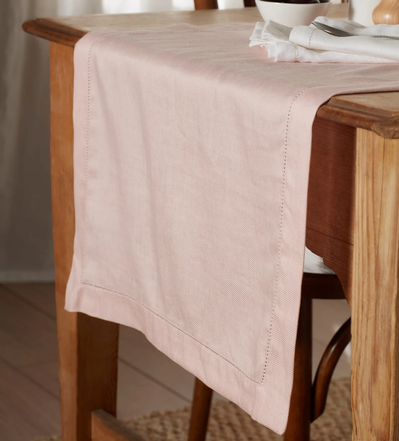 Blush Pink Twill Cotton Linen Table Runner