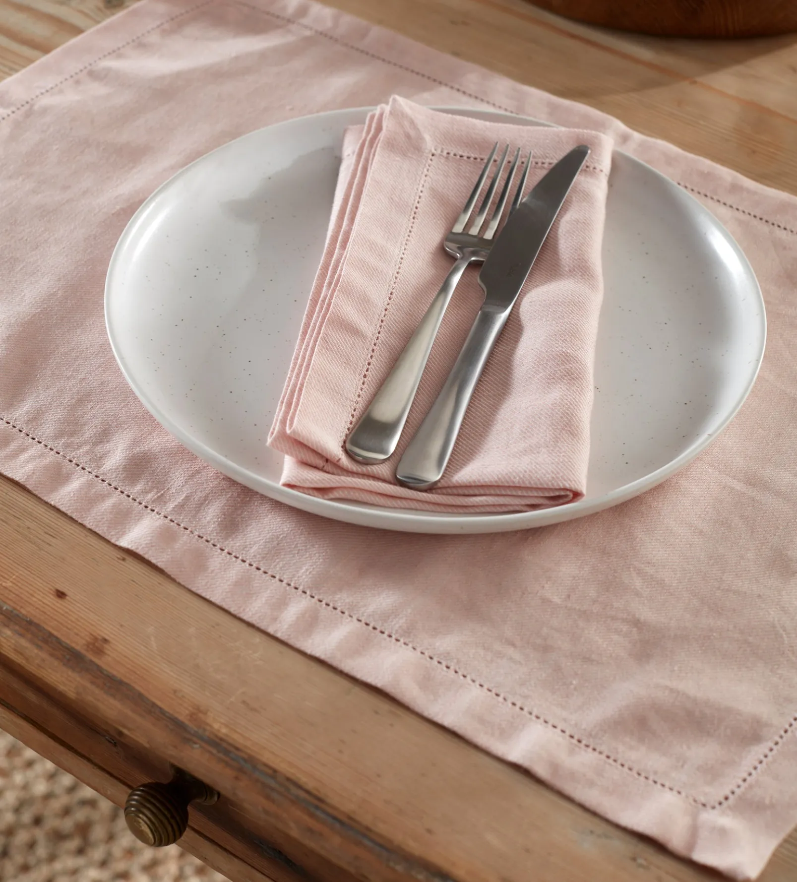 Blush Pink Twill Cotton Linen Placemats - Set of 2