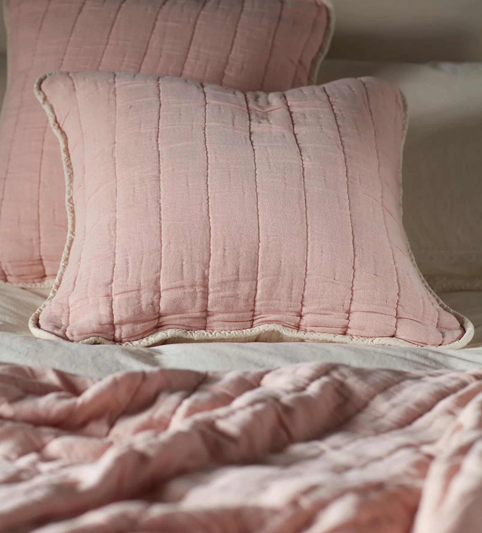 Blush Pink Vivienne 100% Cotton Quilted Cushion Cover