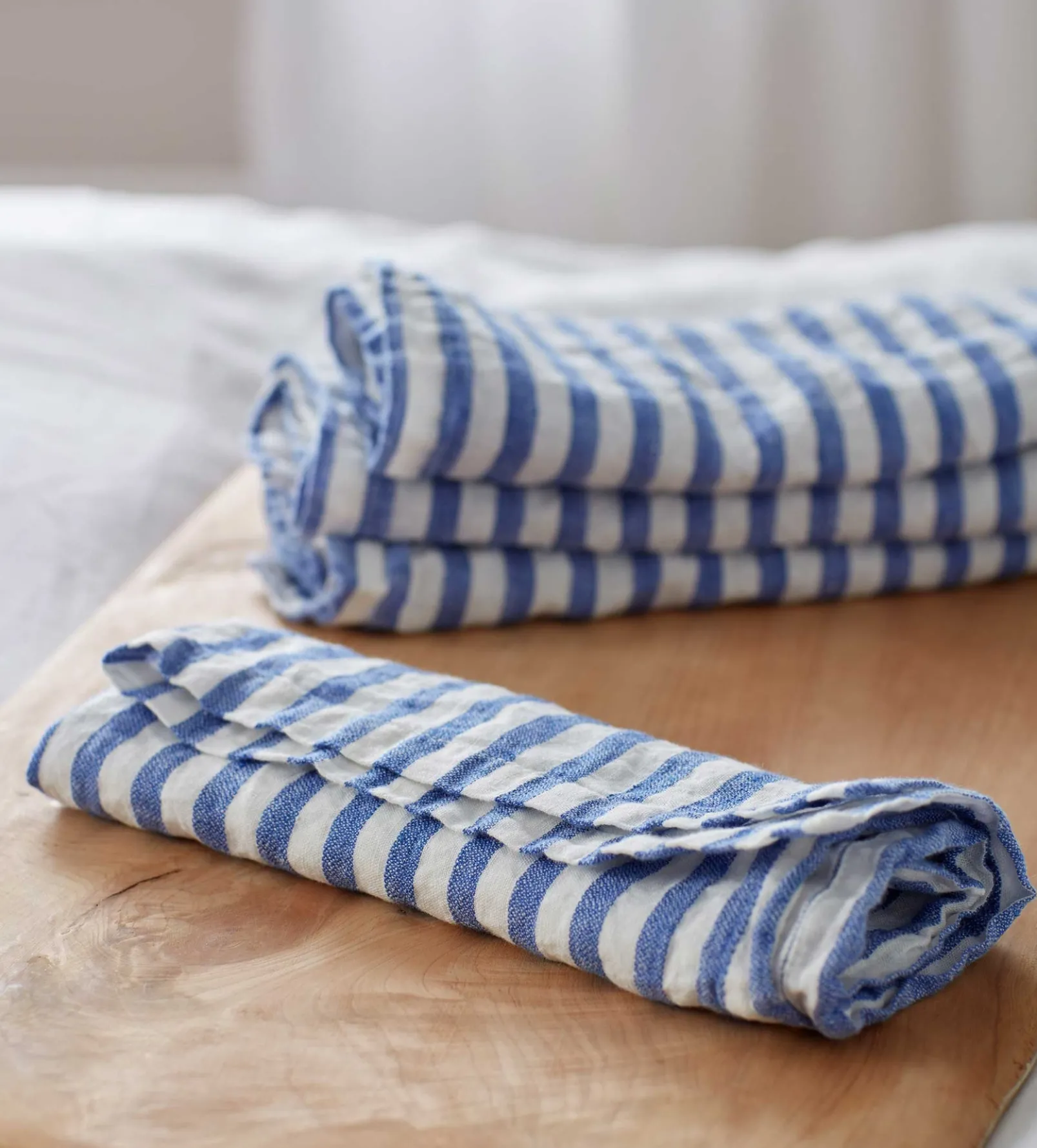 Cobalt Cora Mid Stripe 100% Linen Napkins - Set of 4