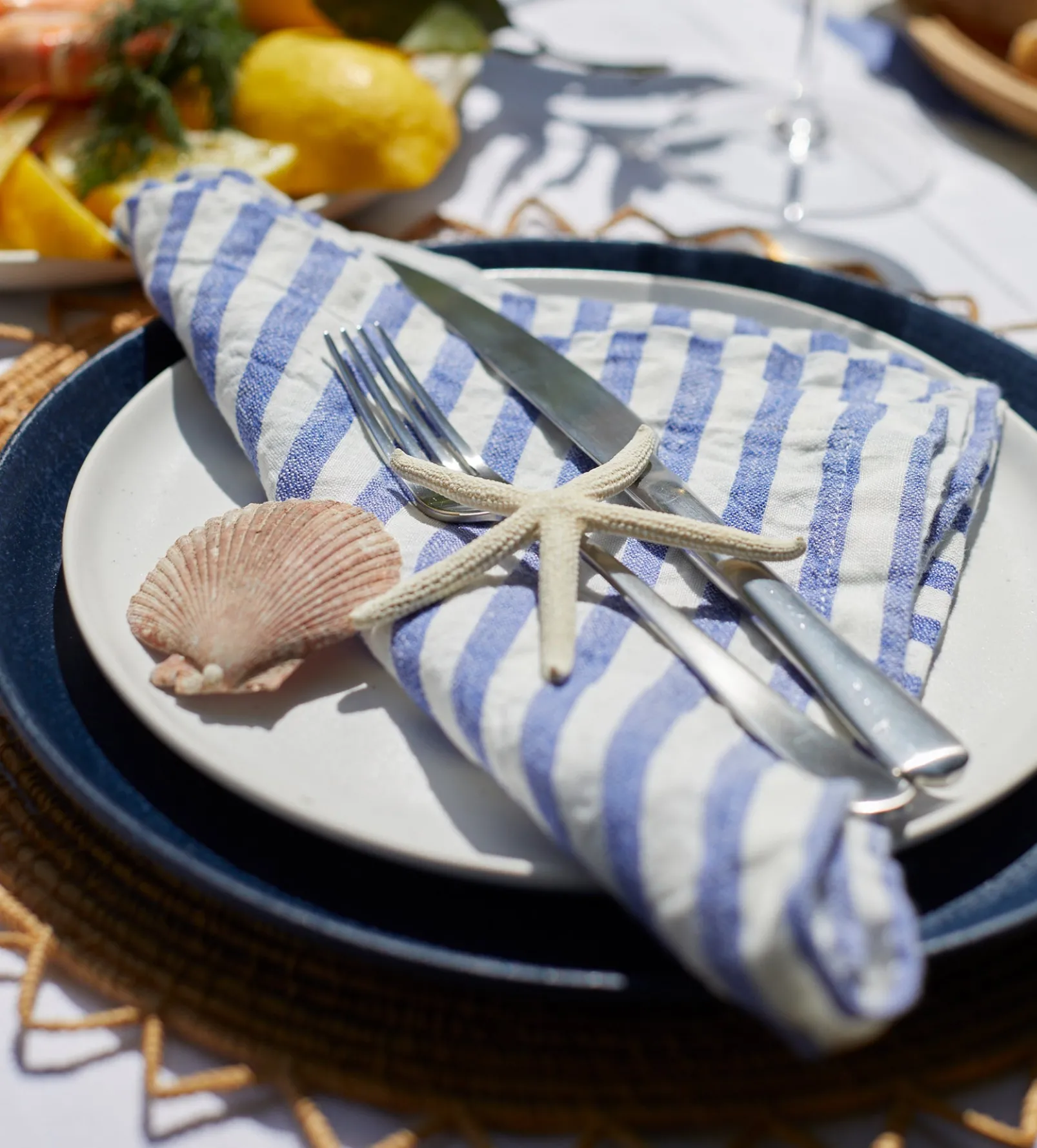 Cobalt Cora Mid Stripe 100% Linen Napkins - Set of 4