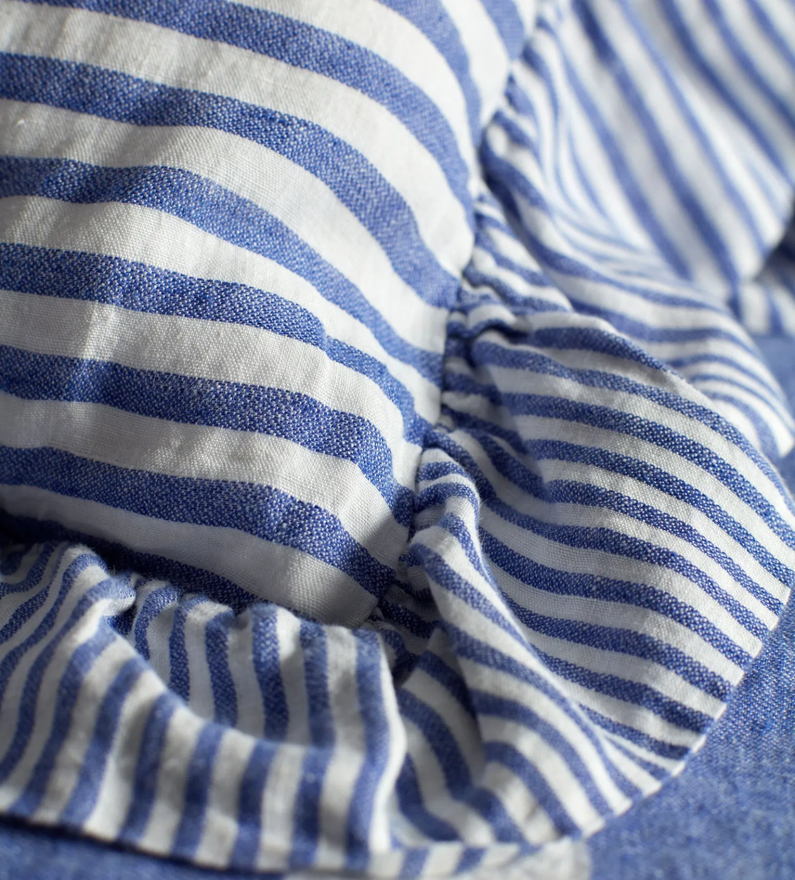 Cobalt Cora Mid Stripe 100% Linen Frill Edge Cushion Cover