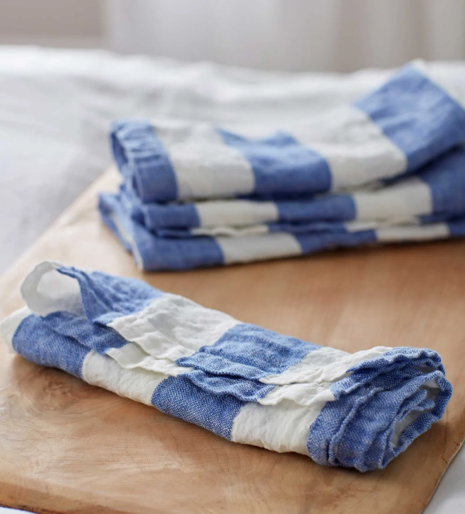 Cobalt Cora Wide Stripe 100% Linen Napkins - Set of 4