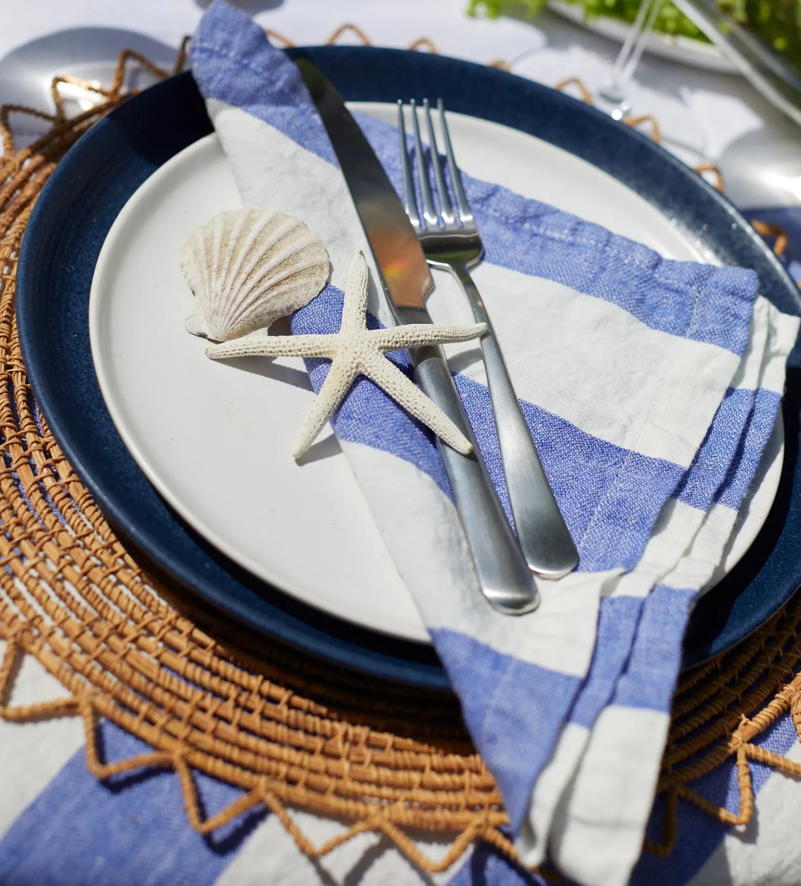 Cobalt Cora Wide Stripe 100% Linen Napkins - Set of 4