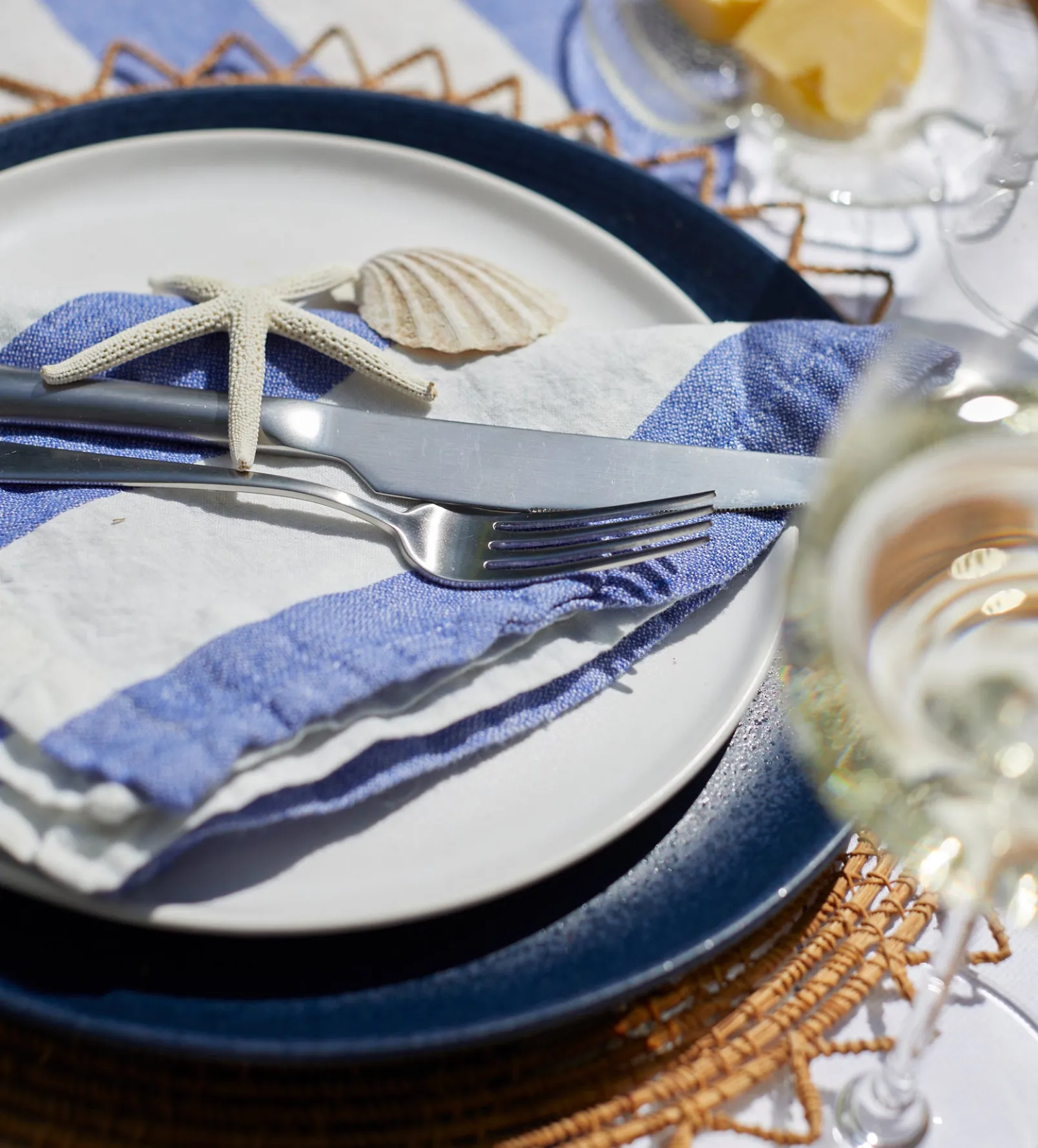 Cobalt Cora Wide Stripe 100% Linen Napkins - Set of 4