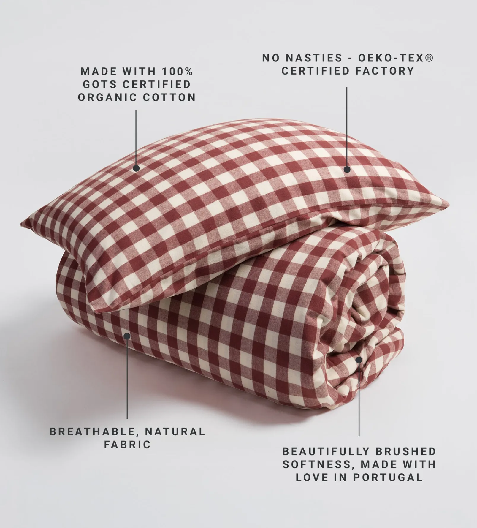 Conker Gilbert Gingham Brushed 100% Organic Cotton Pillowcase