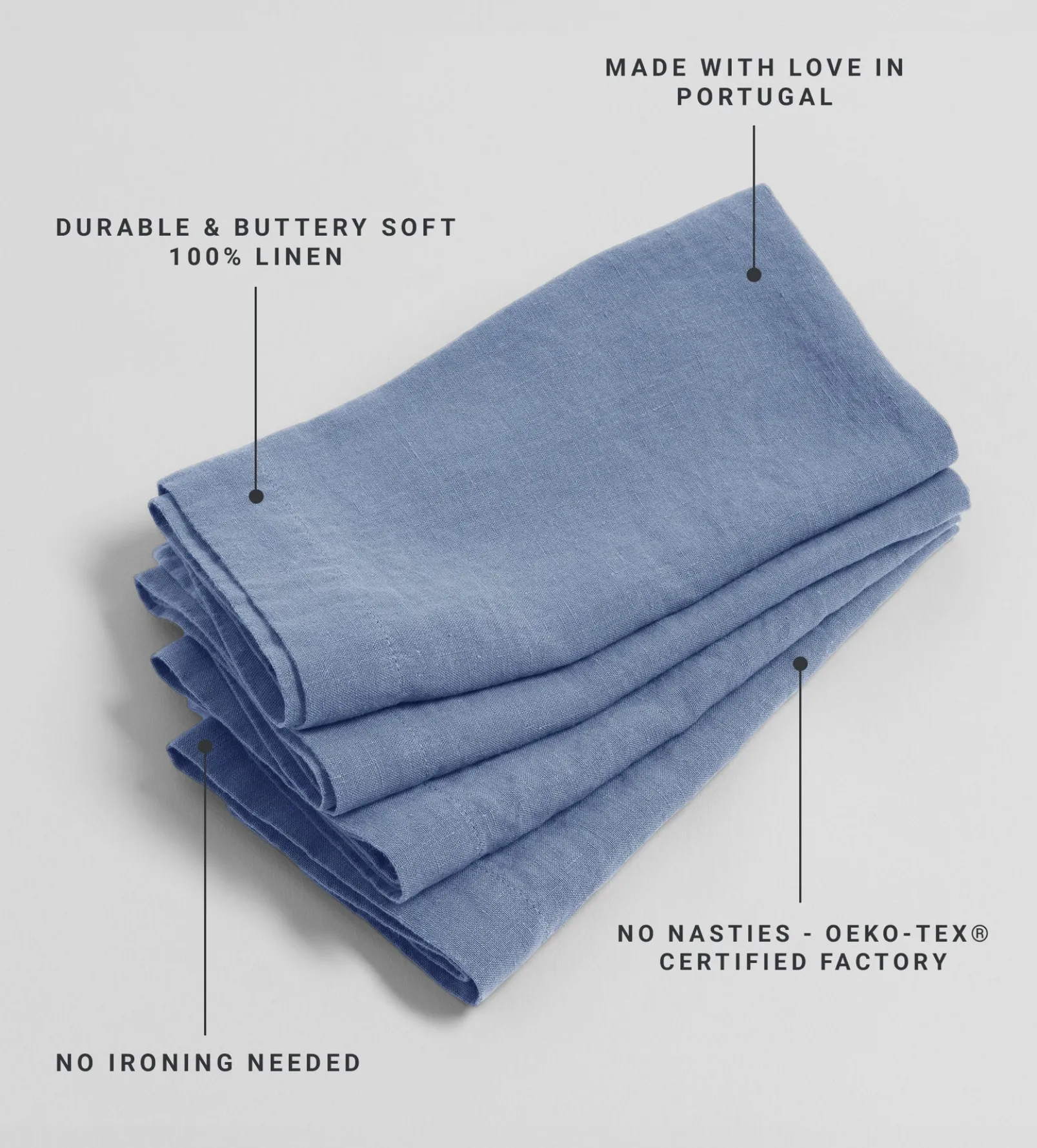 Cornflower Blue 100% Linen Napkins - Set of 4