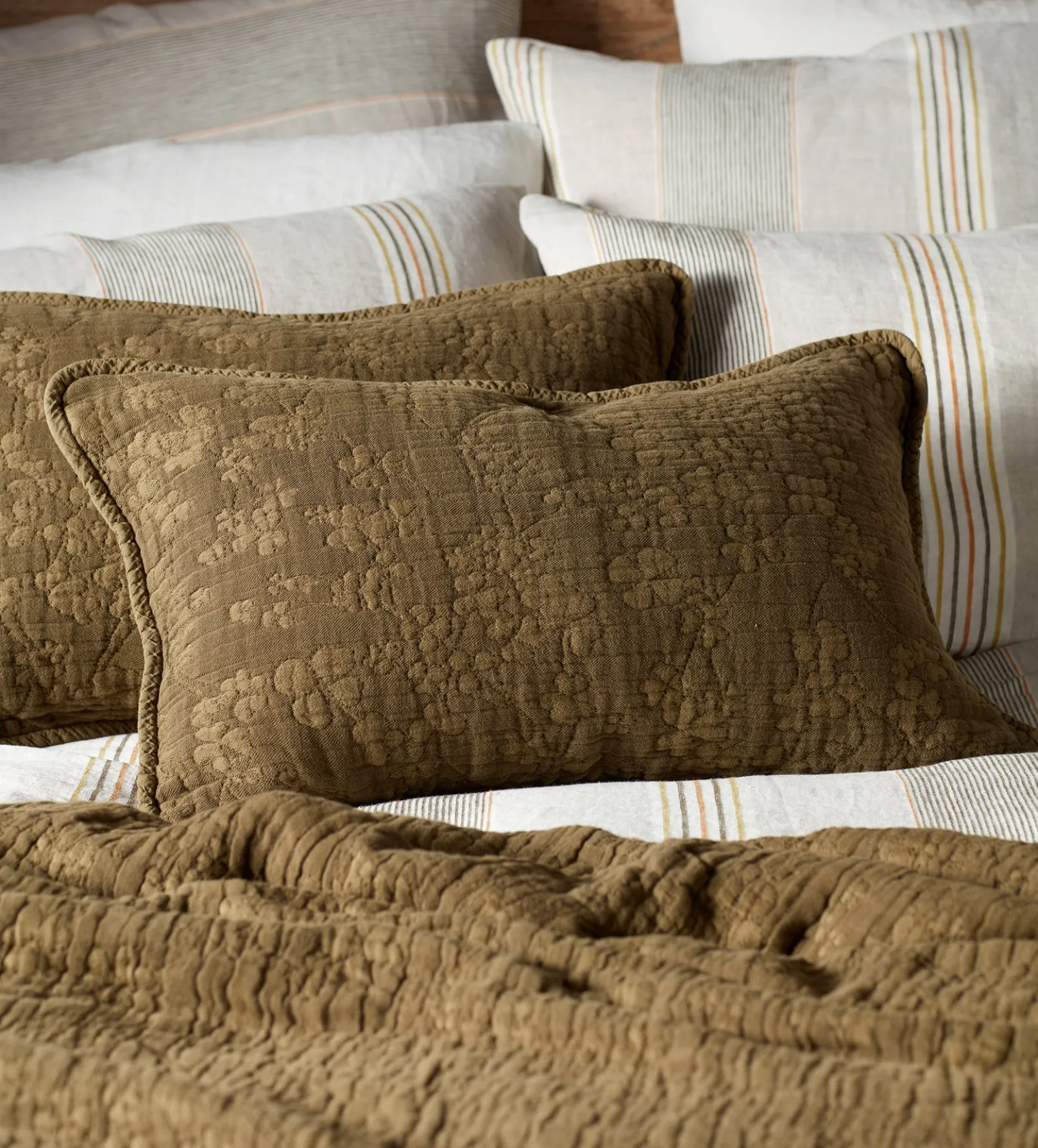 Dark Olive Clover 100% Cotton Quilted Cushion Cover