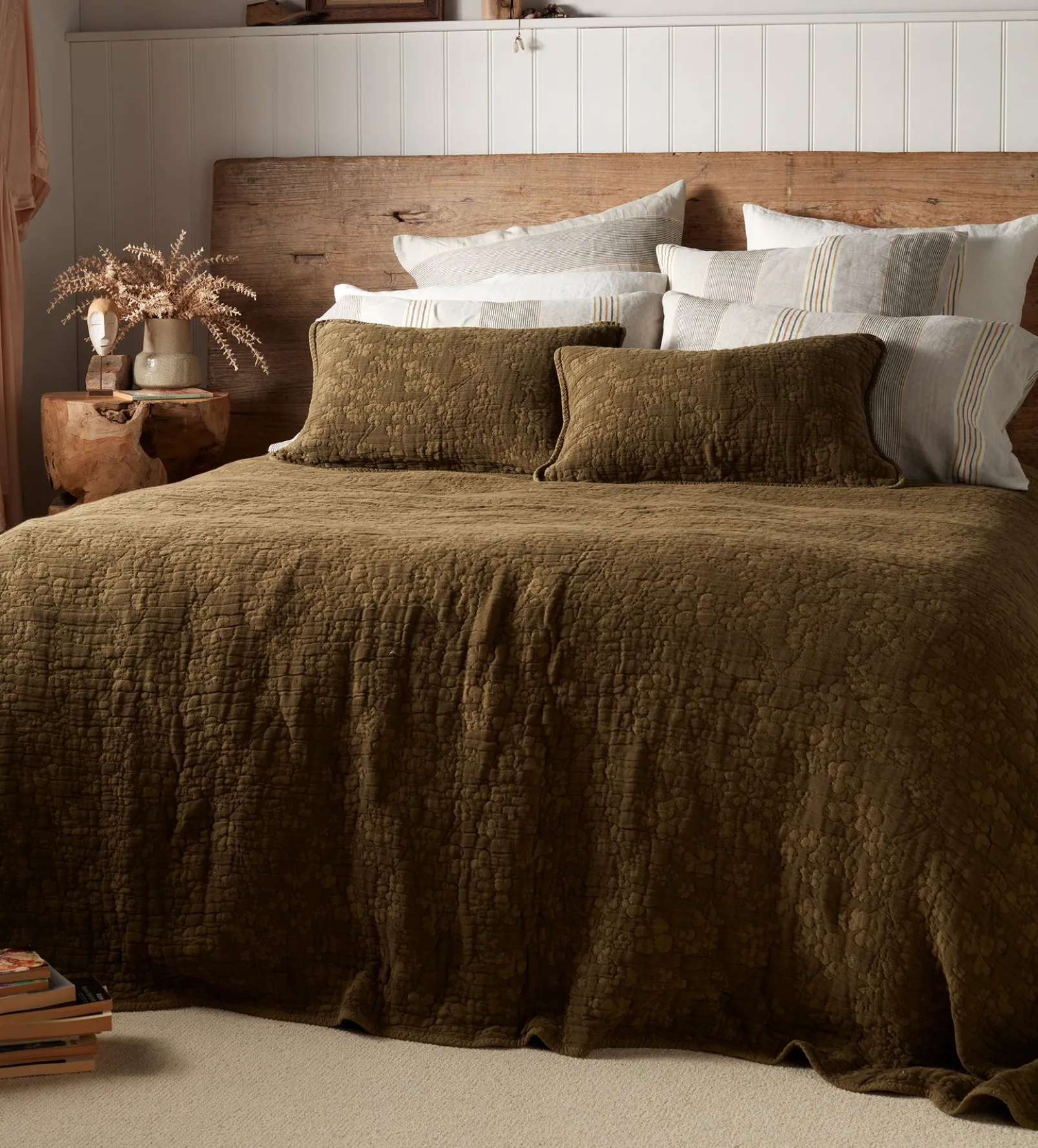 Dark Olive Clover 100% Cotton Quilted Cushion Cover