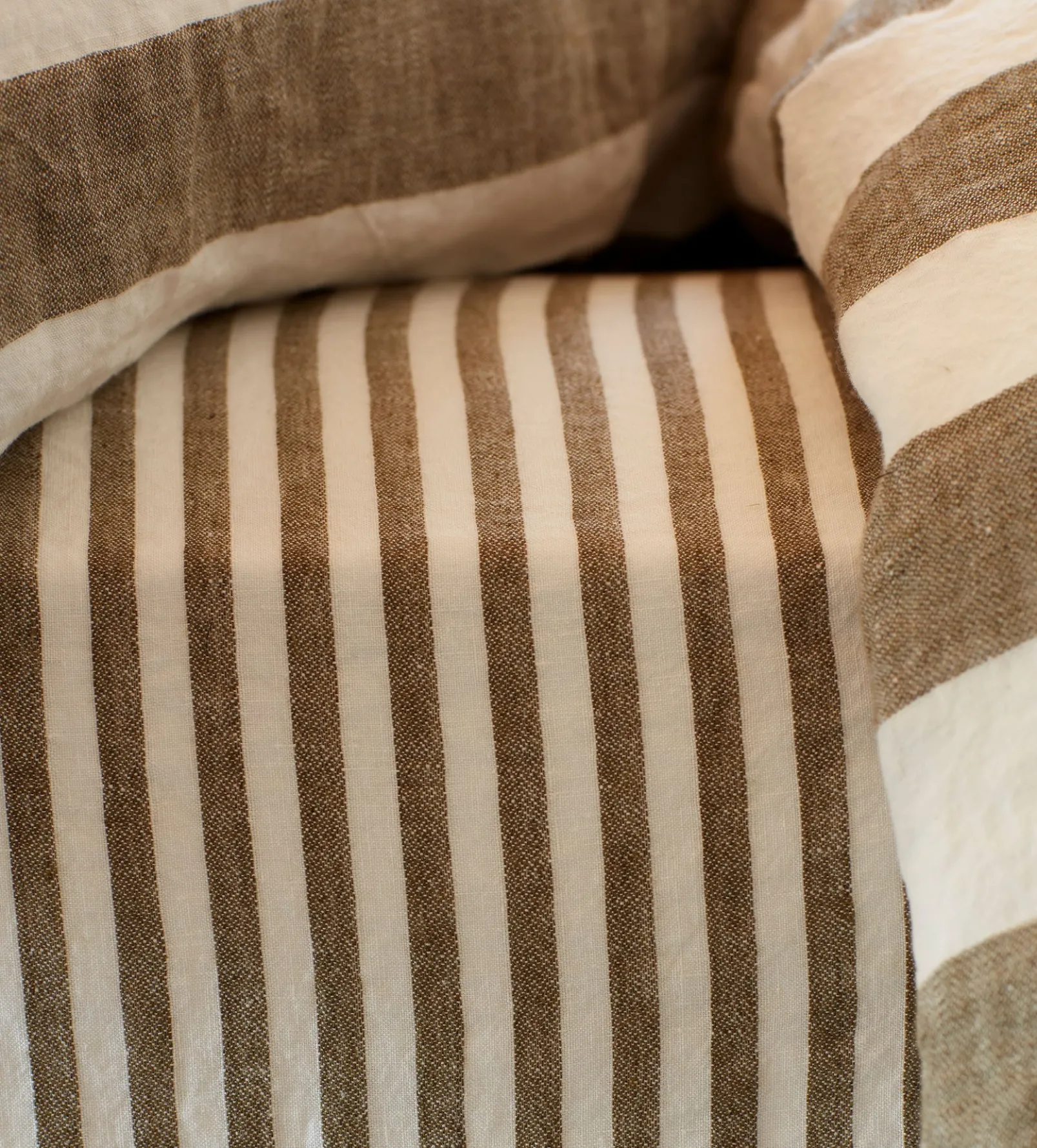 Dark Olive Cora Stripe 100% Linen Fitted Sheet