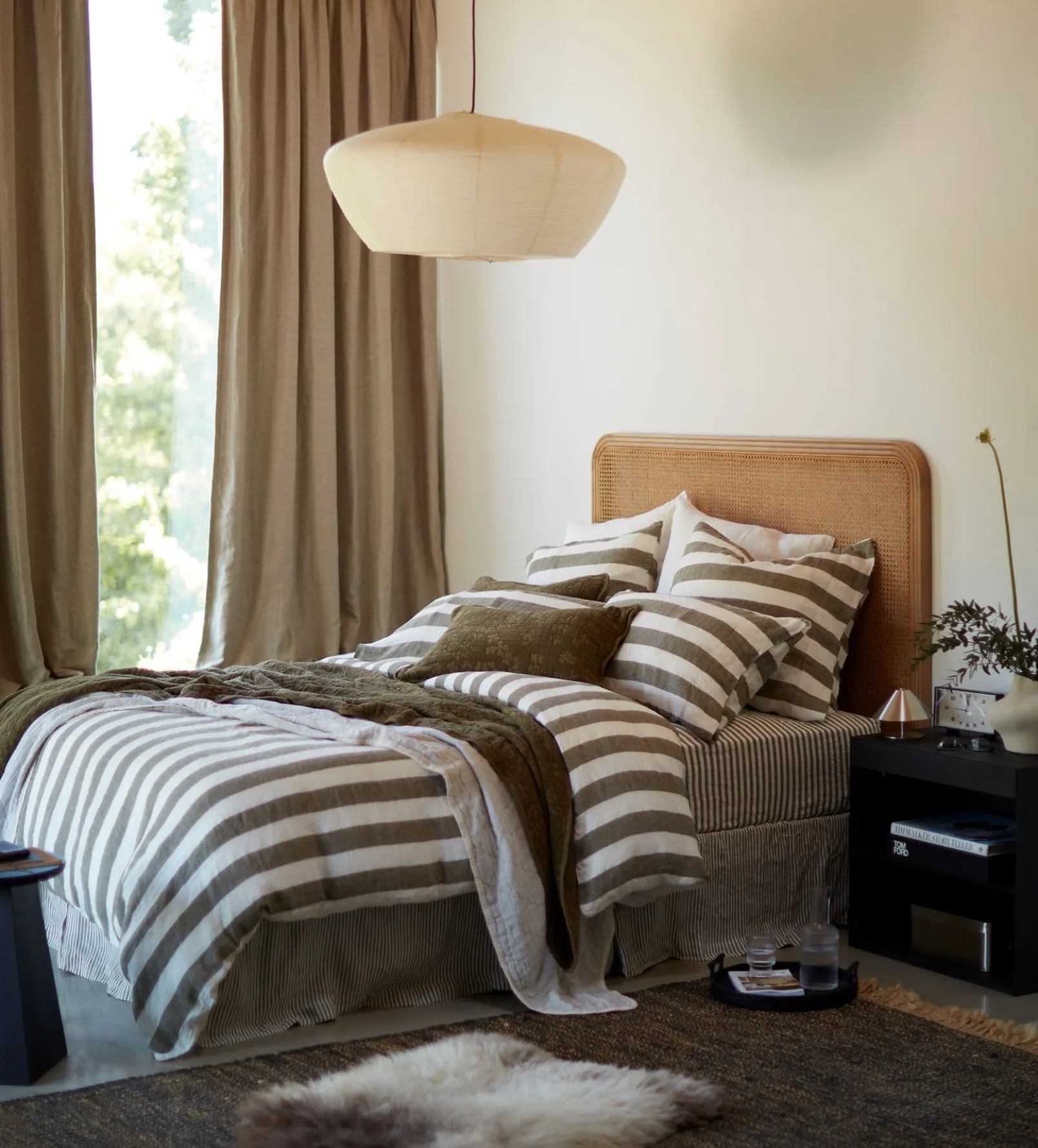 Dark Olive Cora Stripe Linen Valance