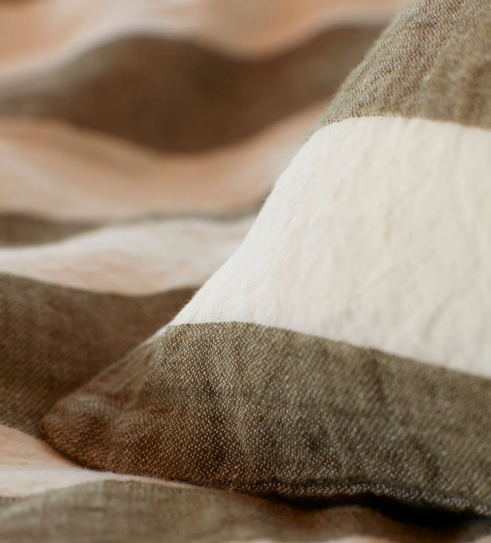 Dark Olive Cora Stripe 100% Linen Duvet Cover