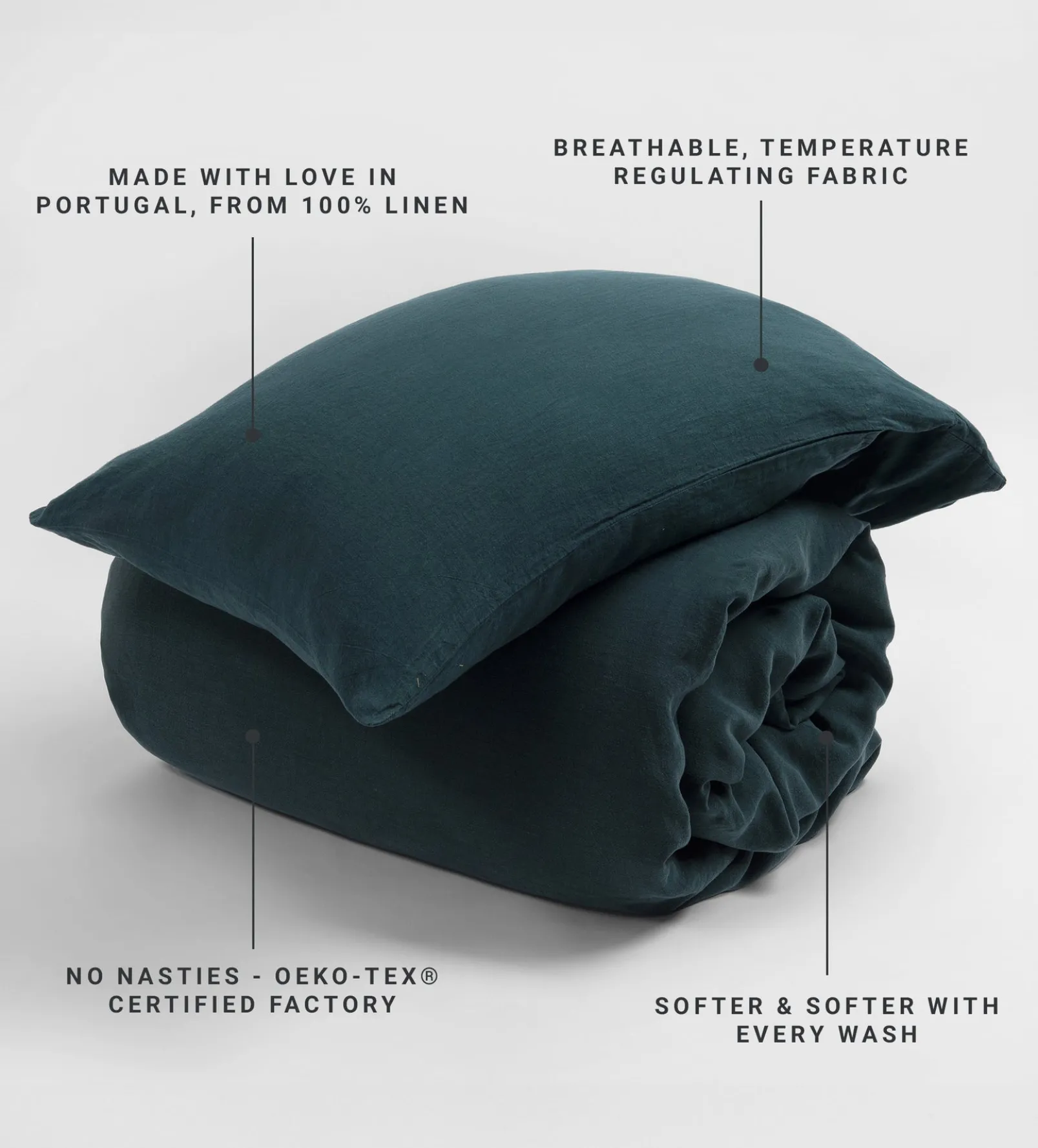 Darkest Spruce 100% Linen Housewife Pillowcase