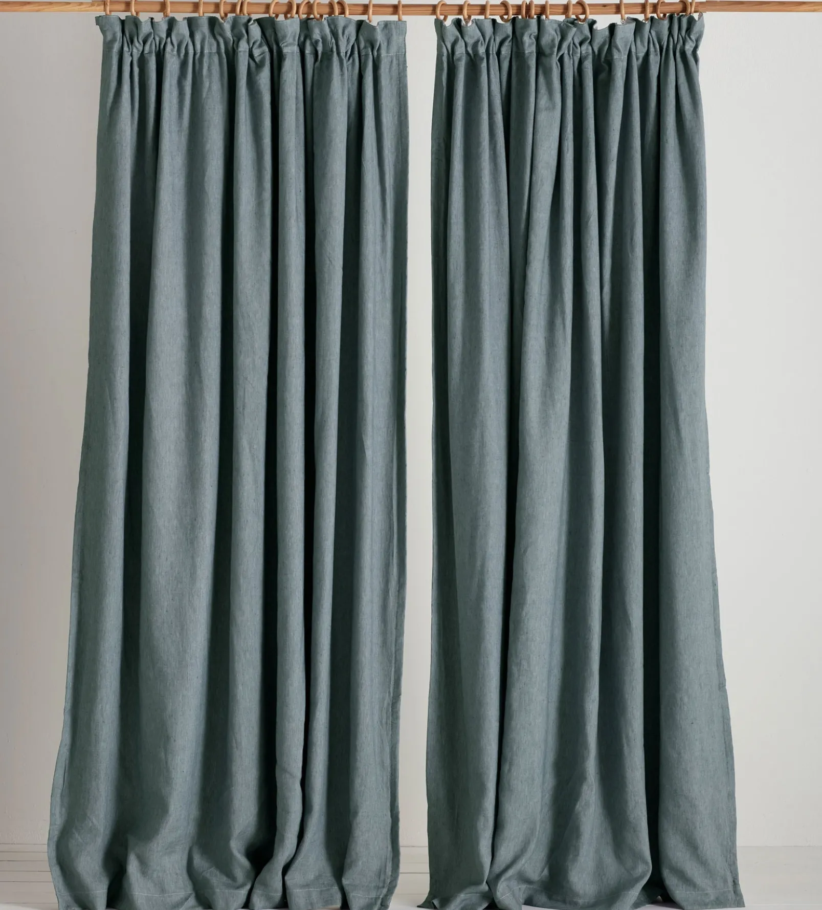Darkest Spruce Twill Cotton Linen Blackout Pencil Pleat Curtains (Pair)