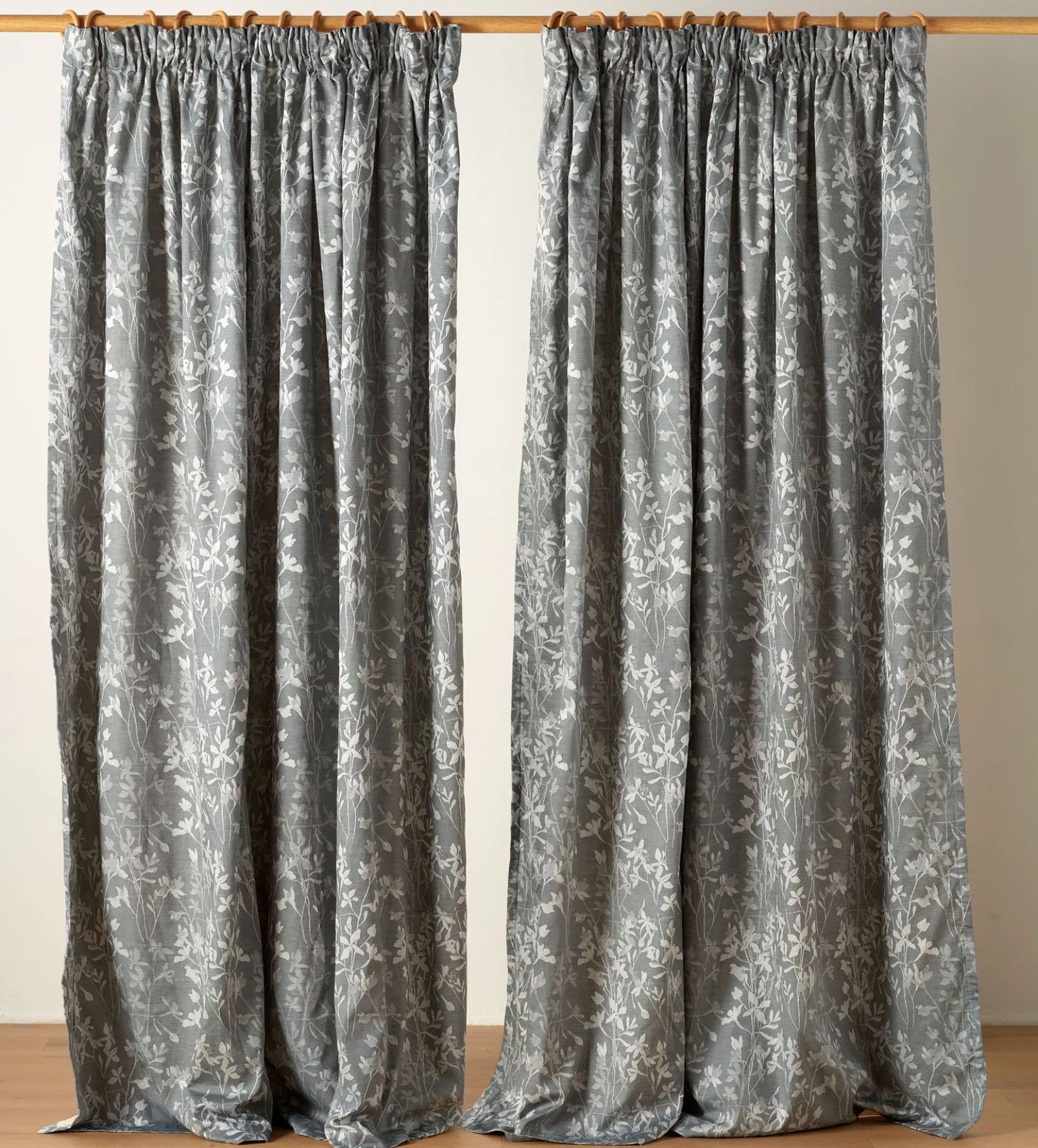 Florence Floral Jacquard 100% Cotton Lined Pencil Pleat Curtain (Pair)