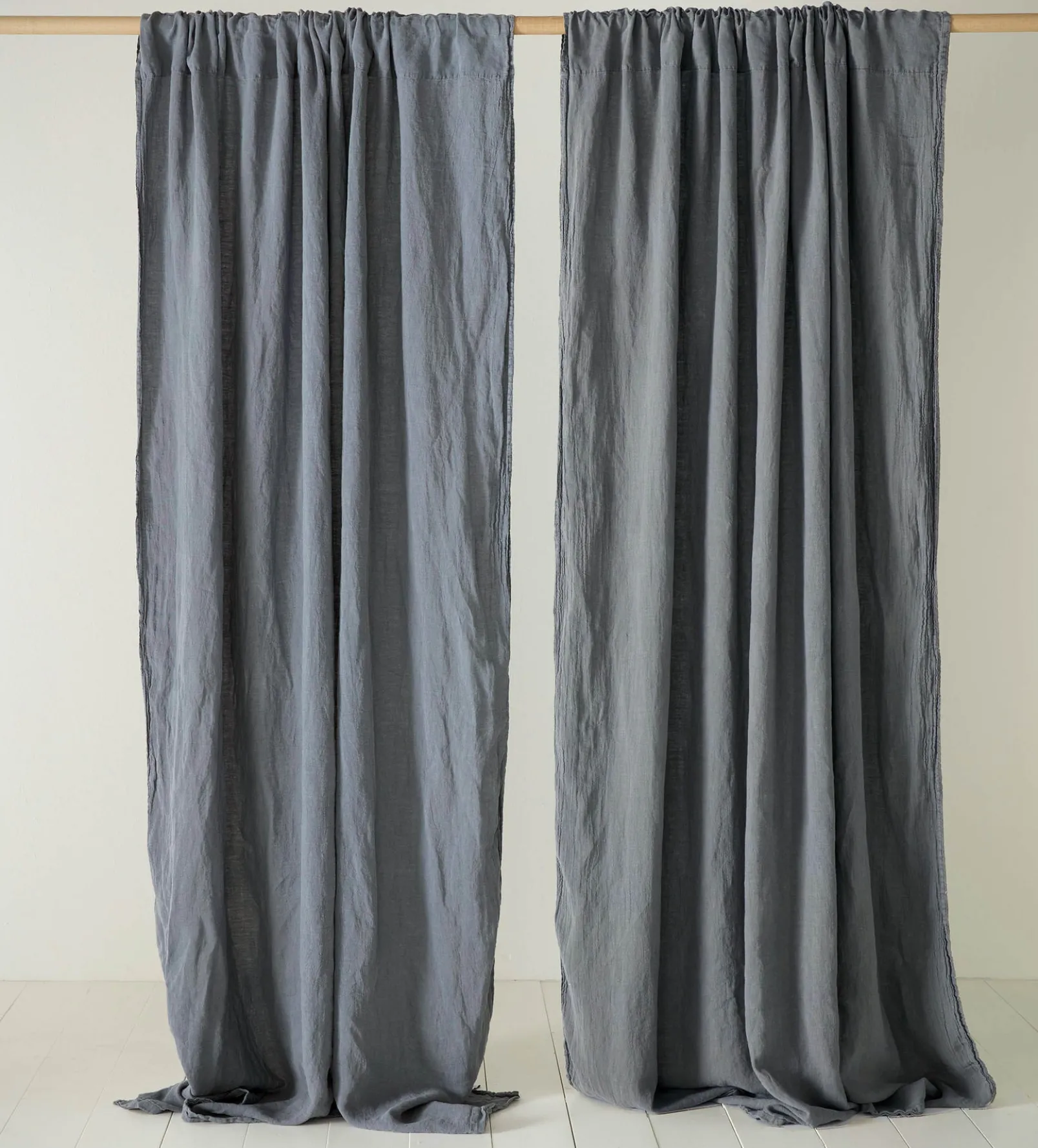 French Blue 100% Linen Loop Top Curtain (Single)