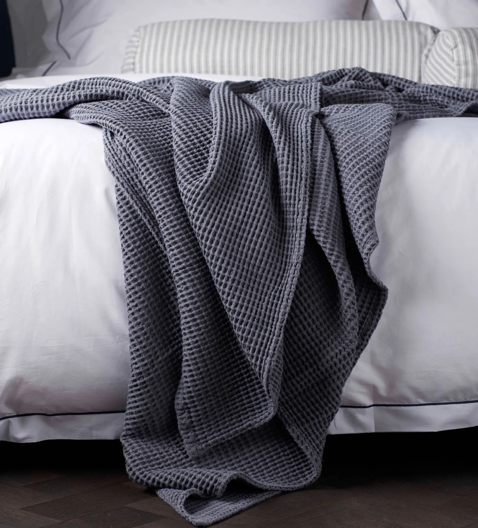 French Blue Big Waffle 100% Cotton Throw