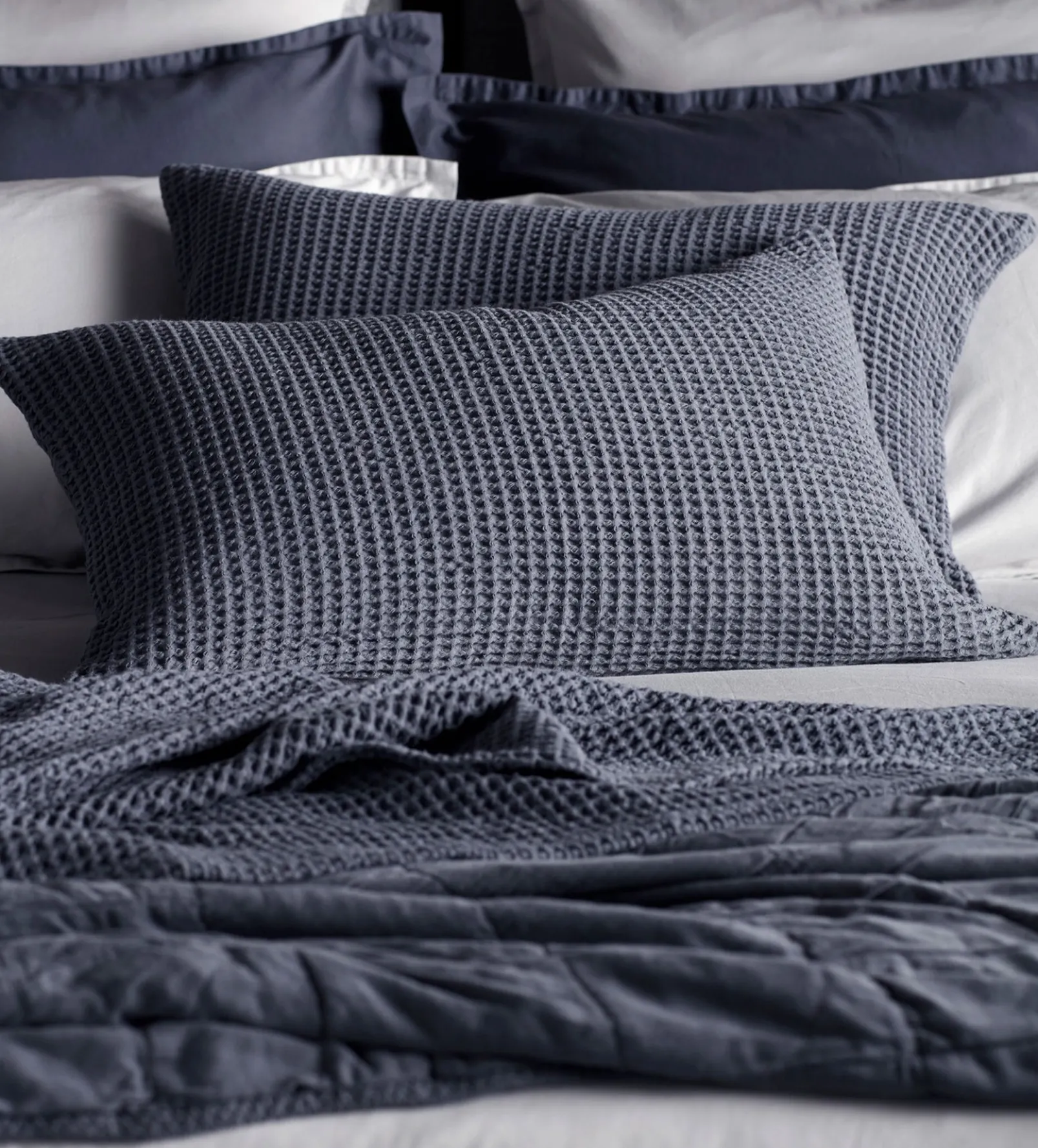 French Blue Big Waffle 100% Cotton Cushion Cover