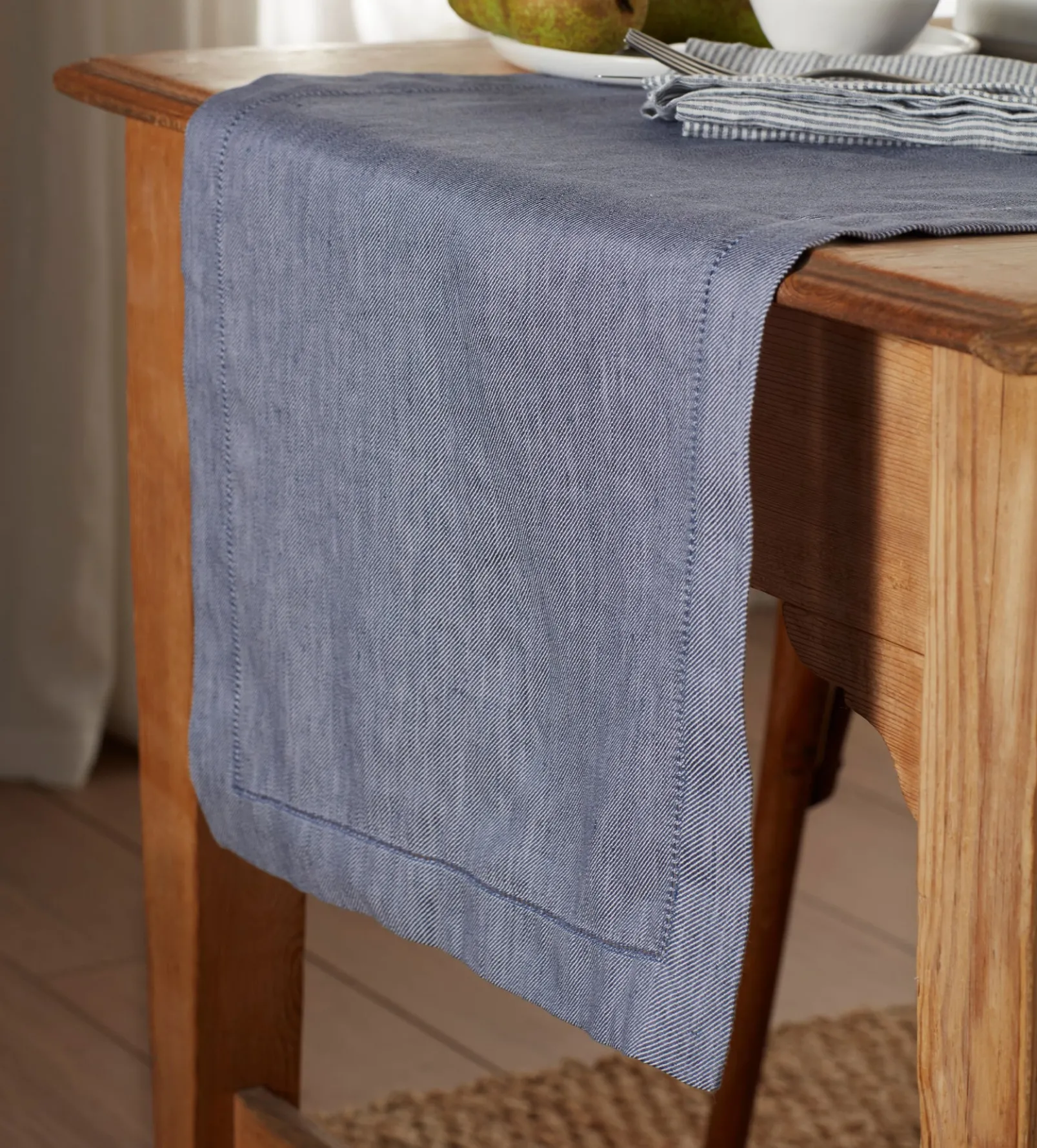 French Blue Cotton Linen Twill Table Runner