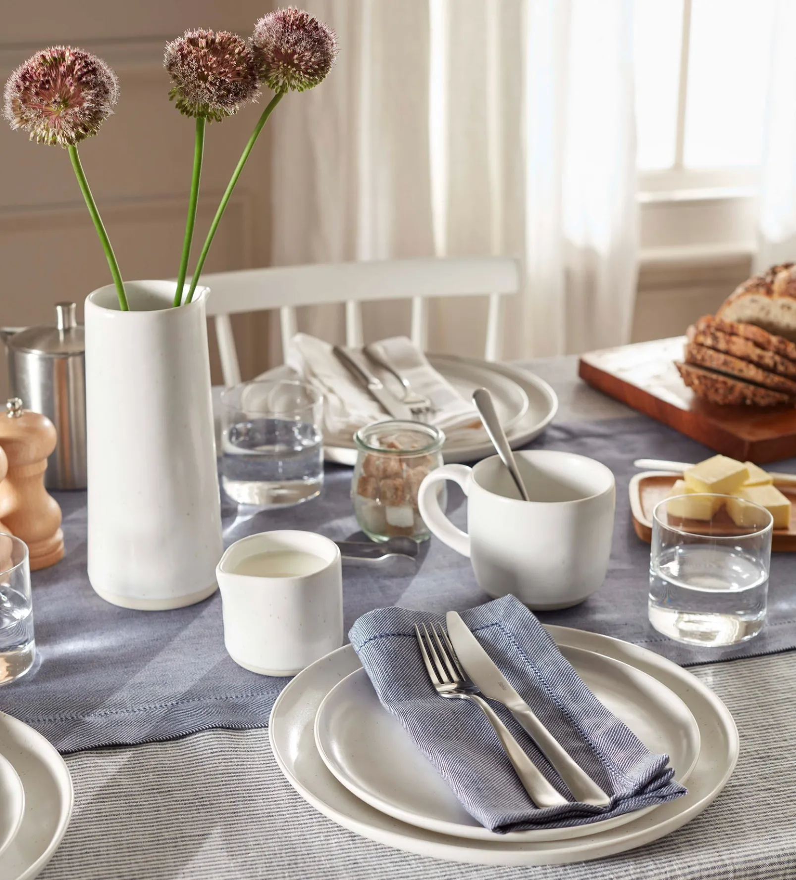 French Blue Cotton Linen Twill Table Runner