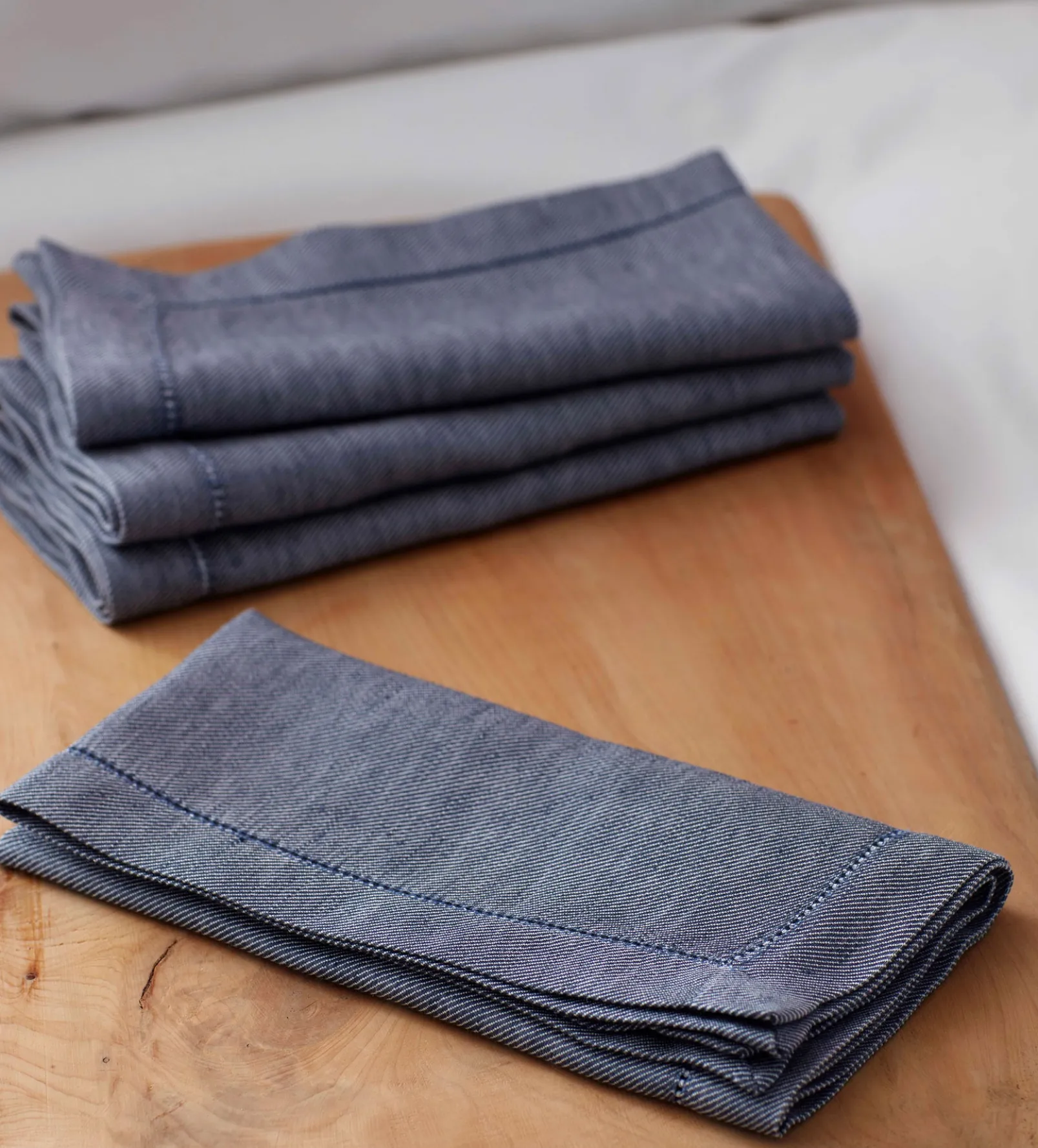 French Blue Cotton Linen Napkins - Set of 4