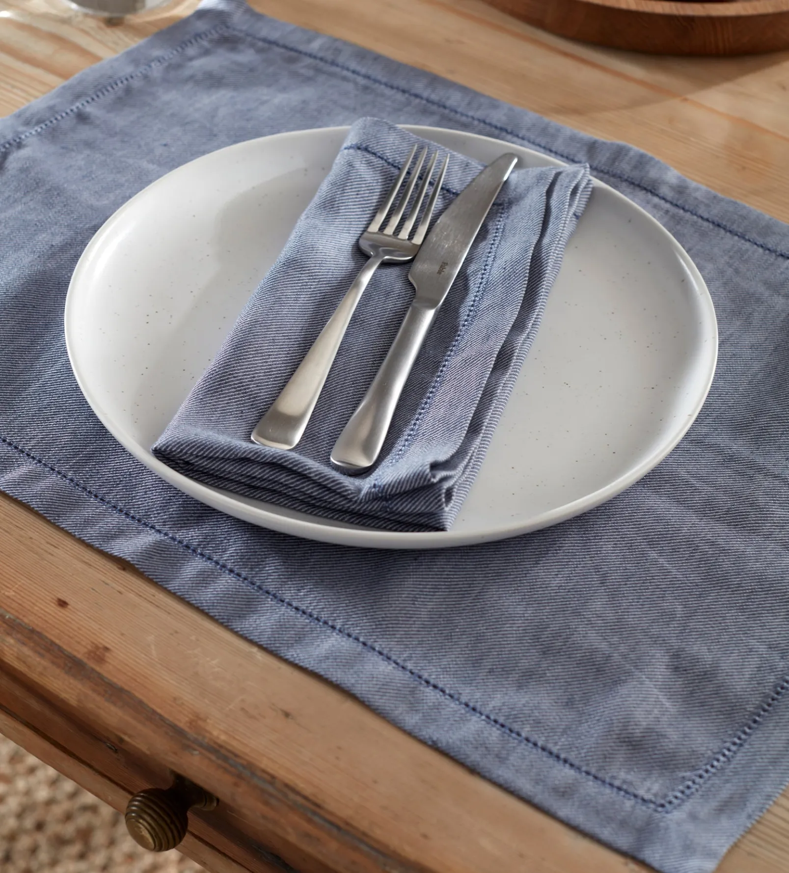 French Blue Cotton Linen Twill Placemats - Set of 2