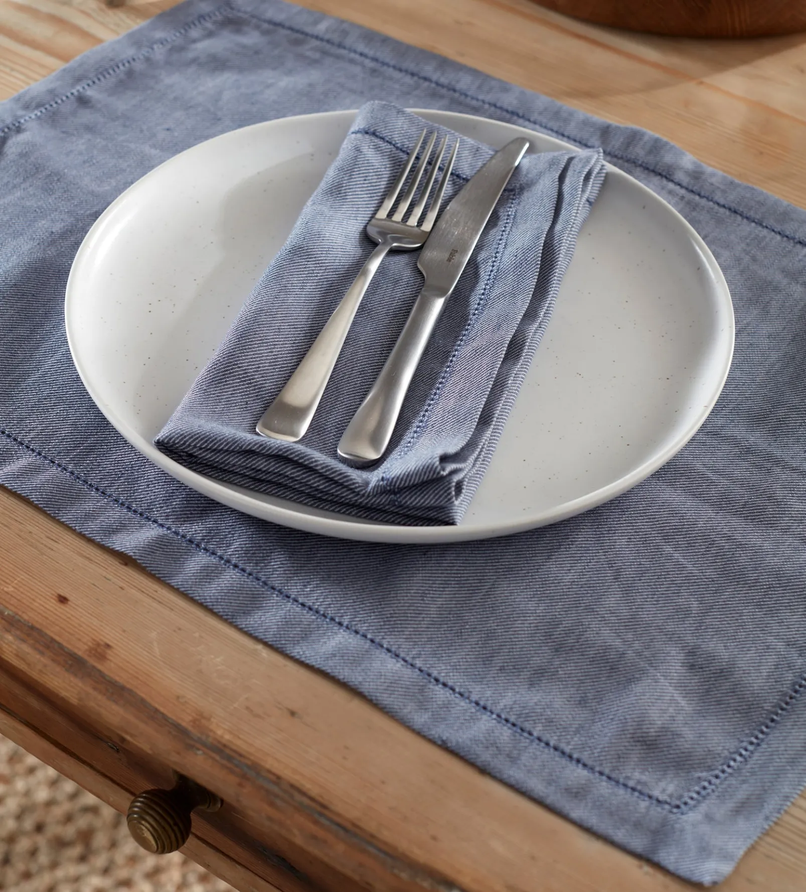 French Blue Cotton Linen Twill Placemats - Set of 2