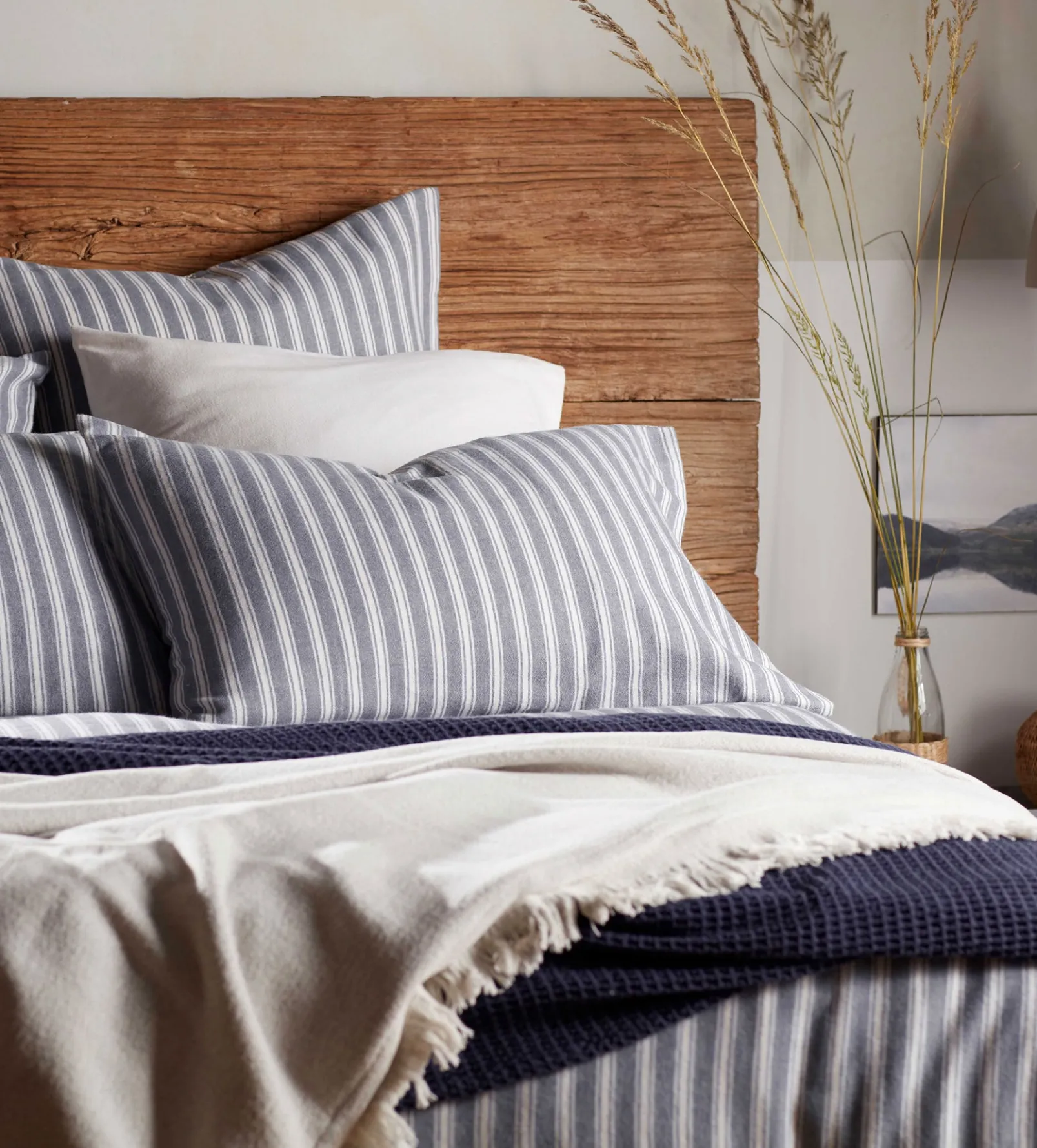 French Blue Fred Stripe Brushed 100% Organic Cotton Pillowcase