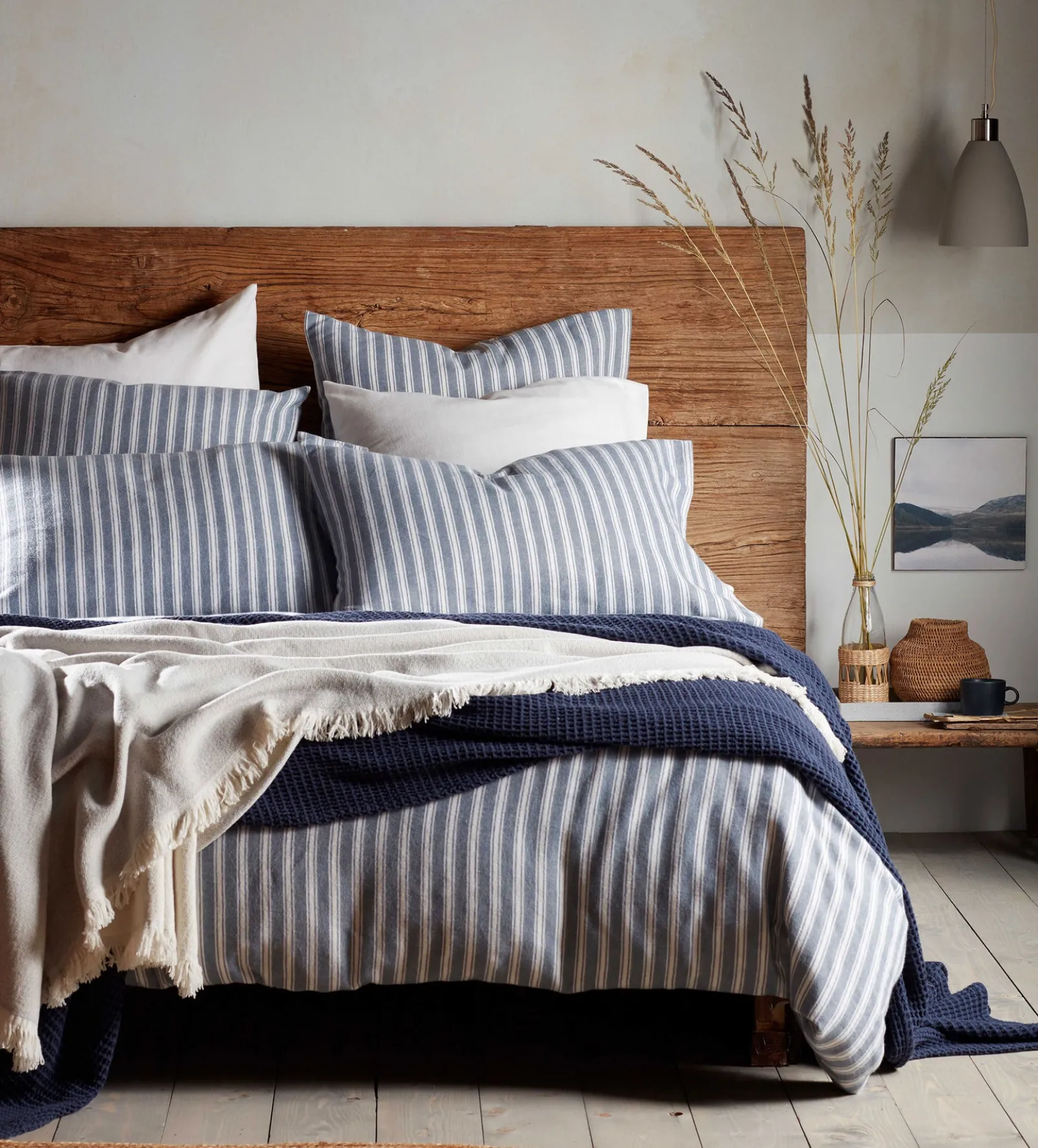 French Blue Fred Stripe Brushed 100% Organic Cotton Pillowcase