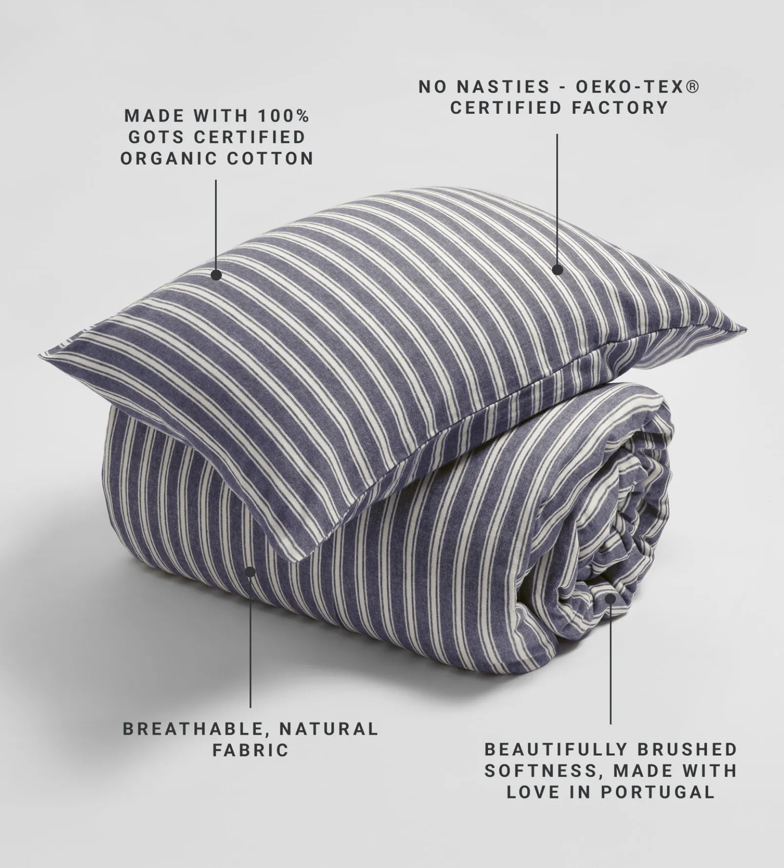 French Blue Fred Stripe Brushed 100% Organic Cotton Pillowcase